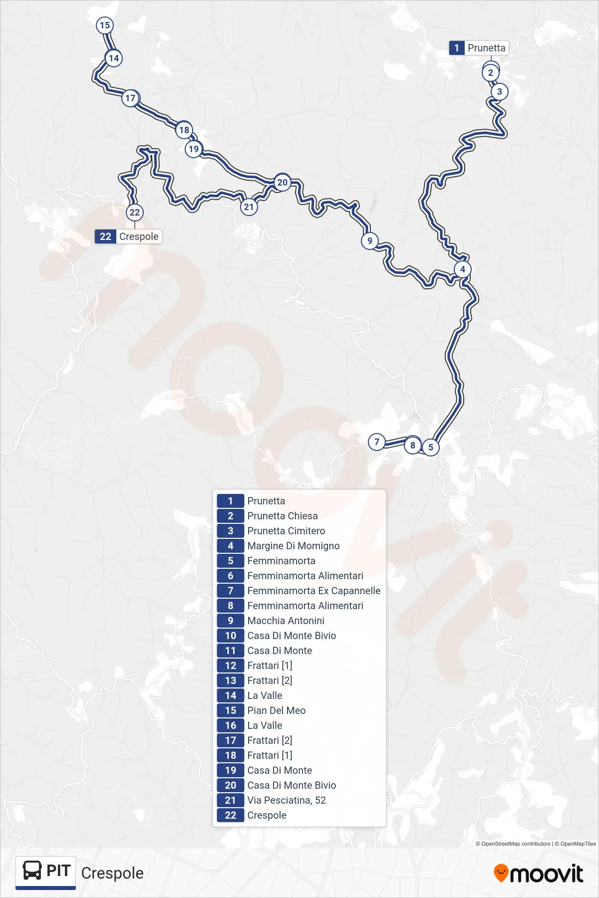 Linea PIT bus (Crespole) - Percorsi e fermate sulla mappa
