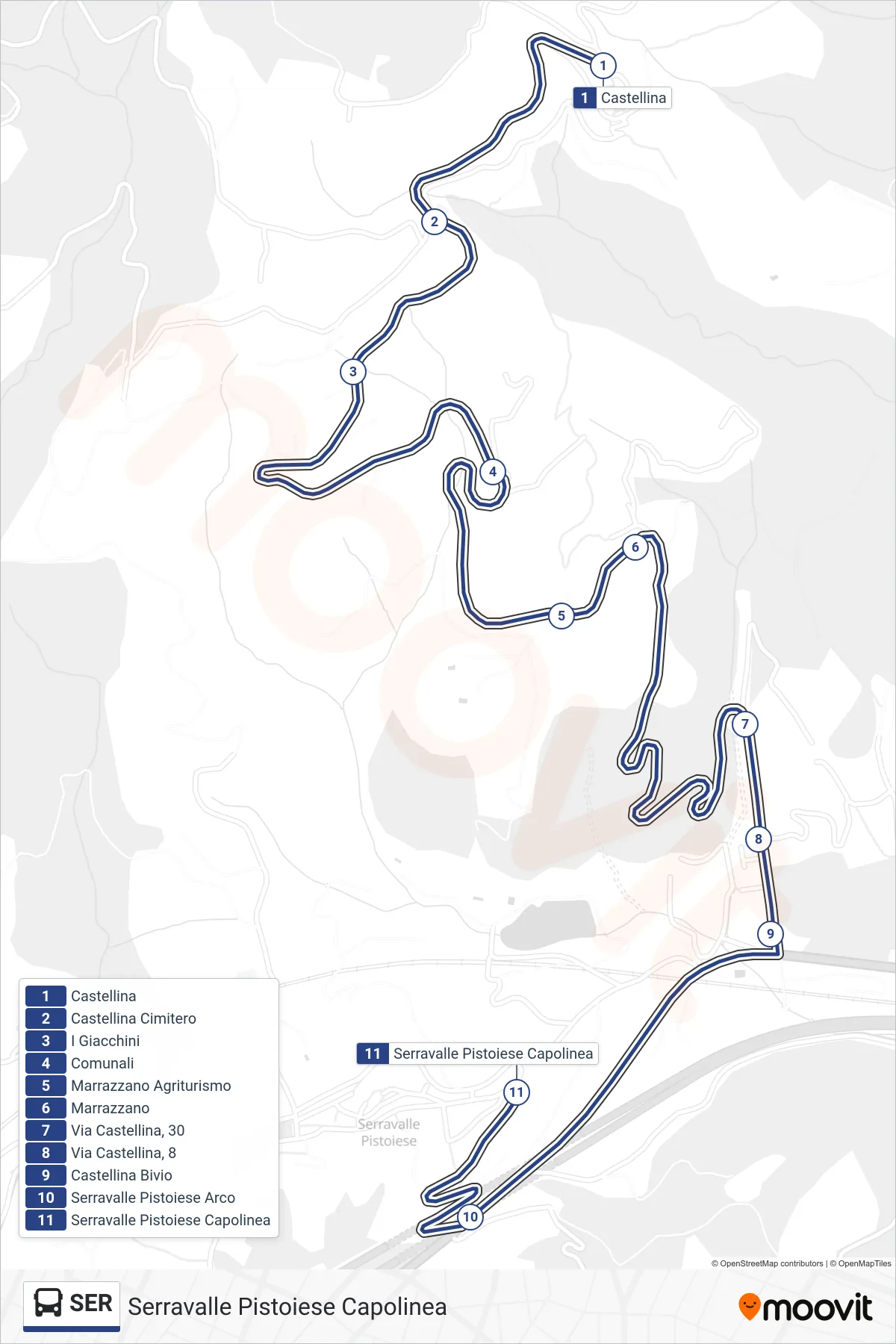 Linea SER  bus (Serravalle Pistoiese Capolinea) - Percorsi e fermate sulla mappa