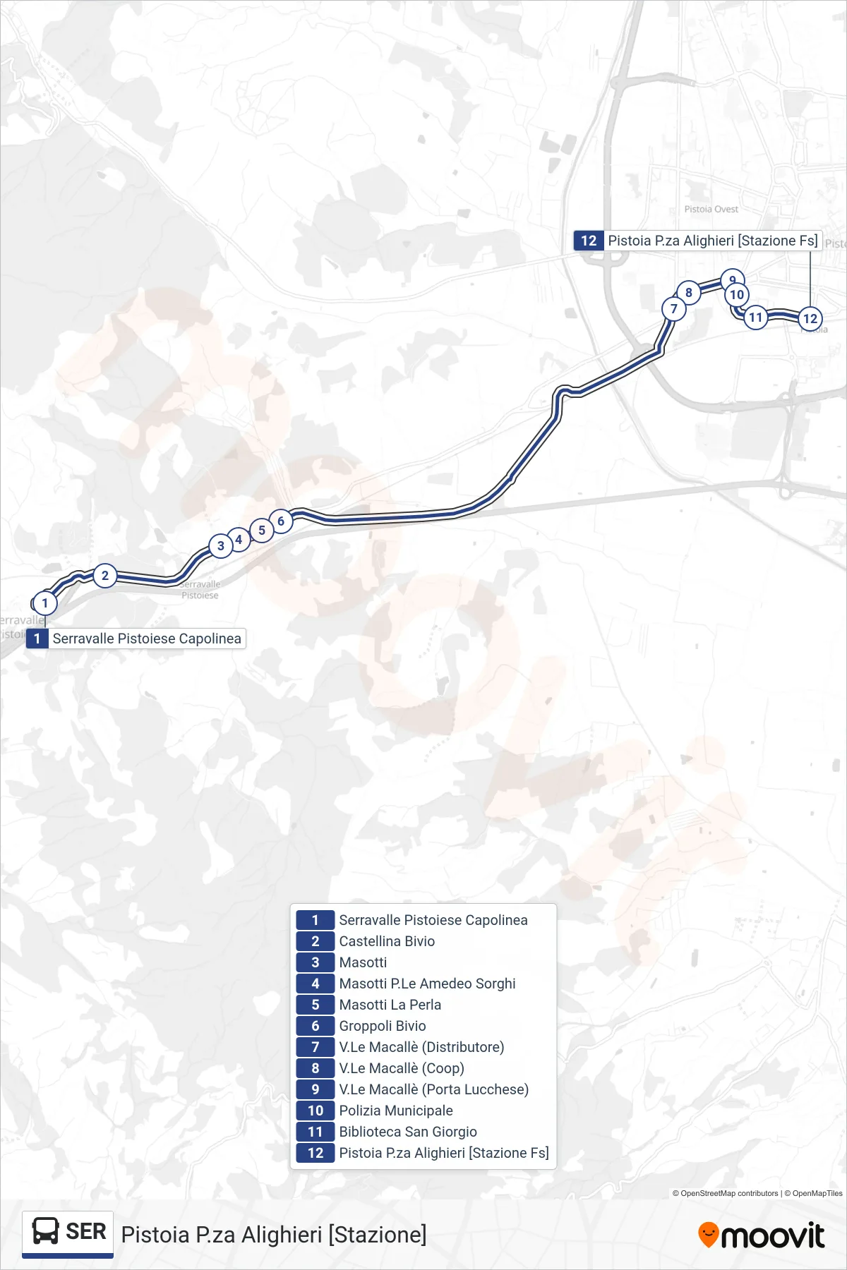 Linea SER  bus (Pistoia P.za Alighieri [Stazione]) - Percorsi e fermate sulla mappa