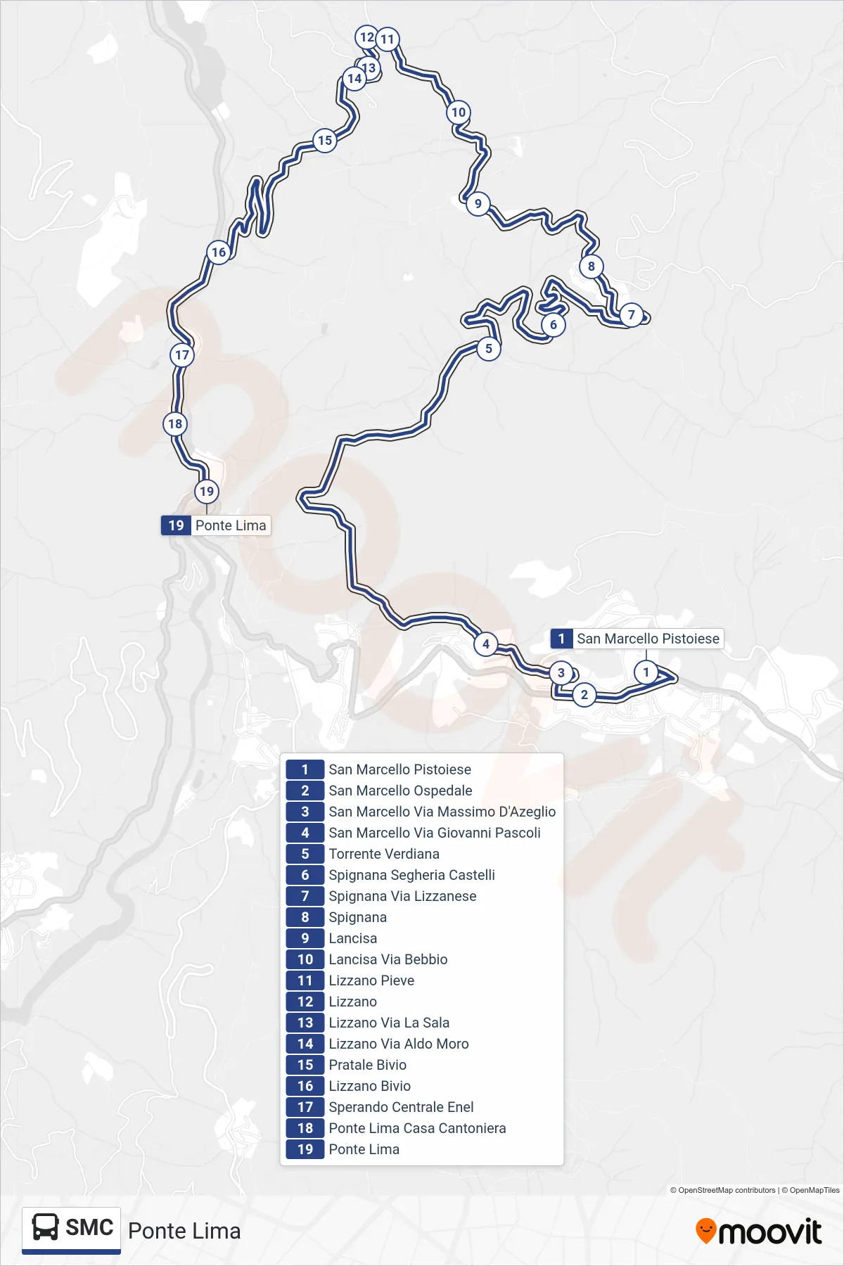 Linea SMC bus (Ponte Lima) - Percorsi e fermate sulla mappa