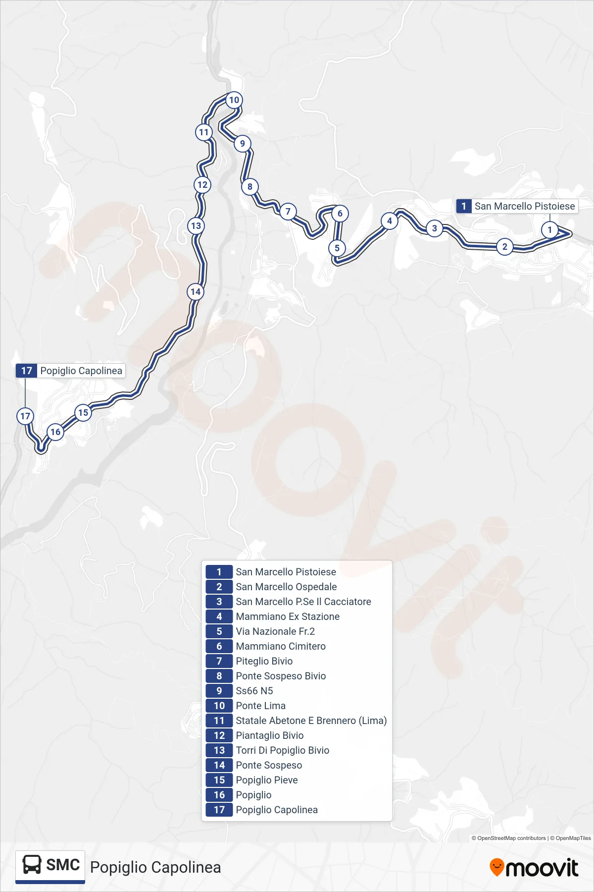 Linea SMC  bus (Popiglio Capolinea) - Percorsi e fermate sulla mappa