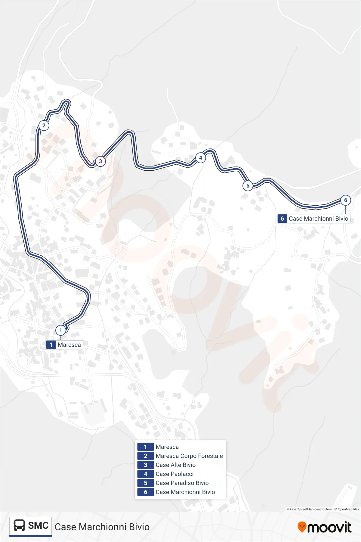 Linea SMC bus (Case Marchionni Bivio) - Percorsi e fermate sulla mappa