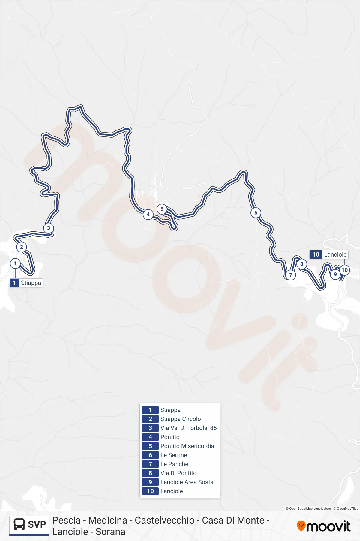 Linea SVP bus (Lanciole) - Percorsi e fermate sulla mappa