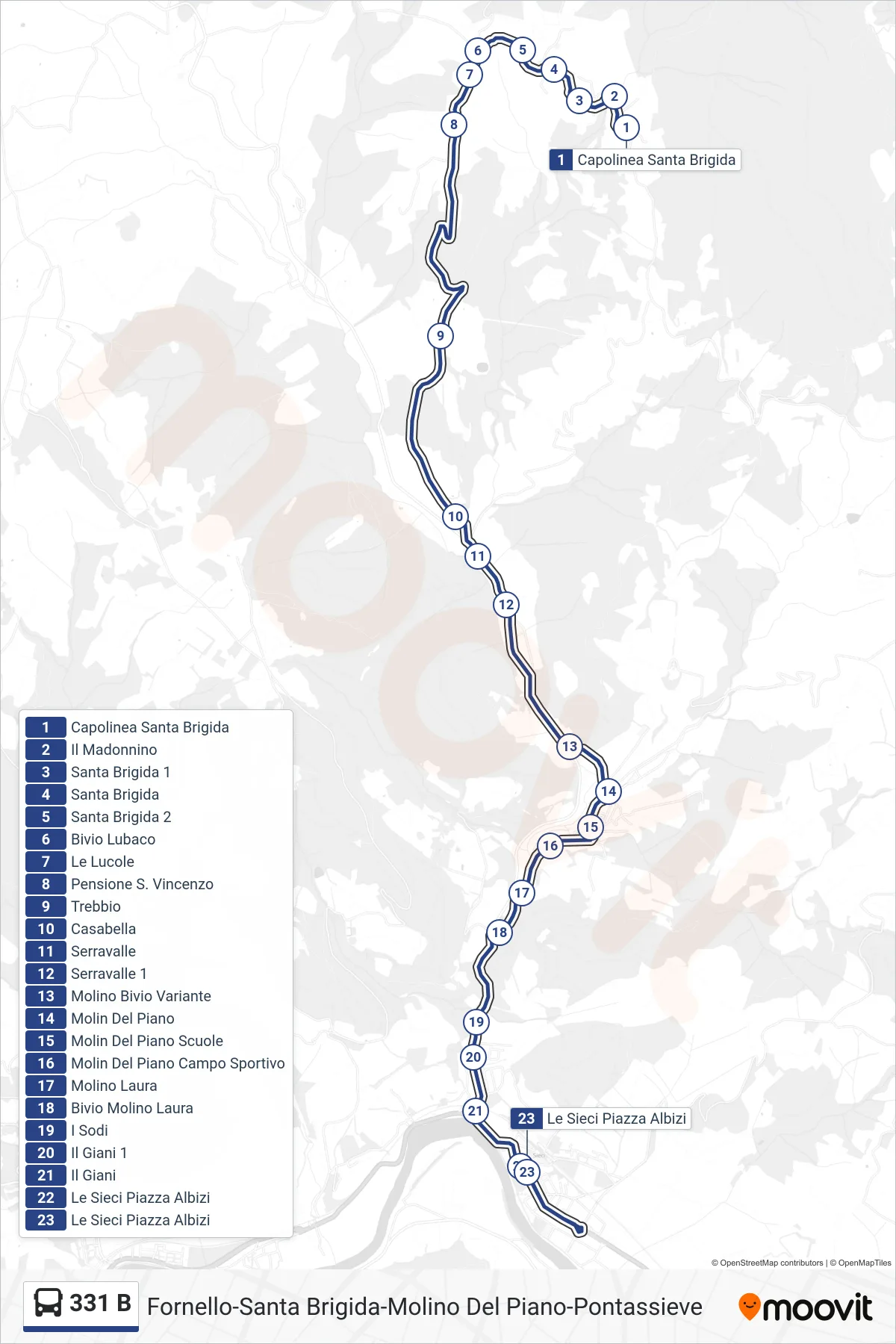 Linea 331 B bus (Le Sieci Piazza Albizi) - Percorsi e fermate sulla mappa