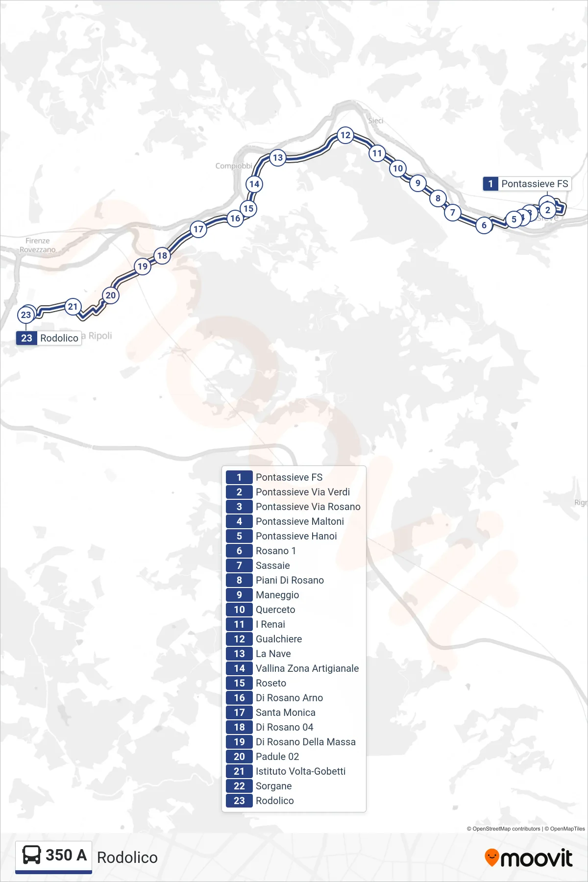 Linea 350 A bus (Rodolico) - Percorsi e fermate sulla mappa