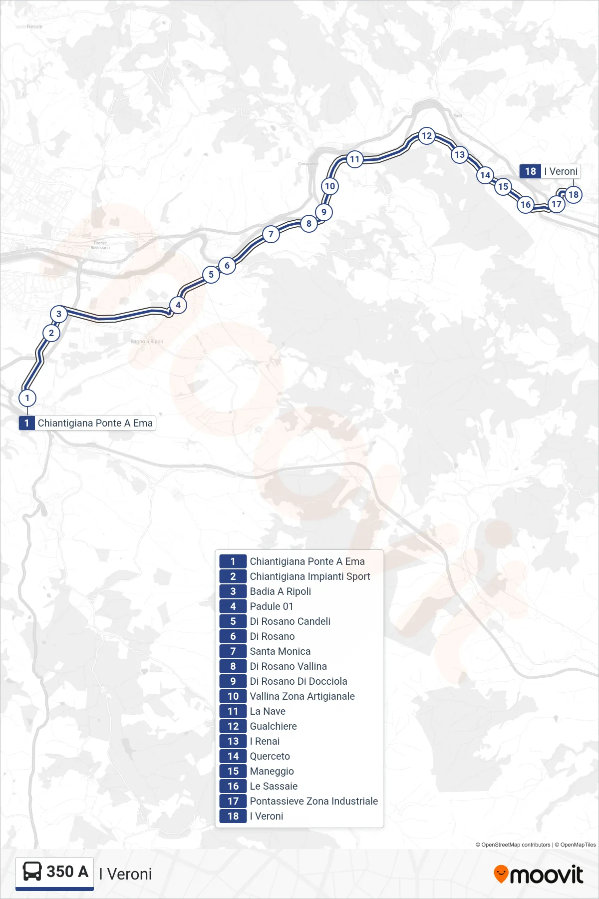 Linea 350 A bus (I Veroni) - Percorsi e fermate sulla mappa