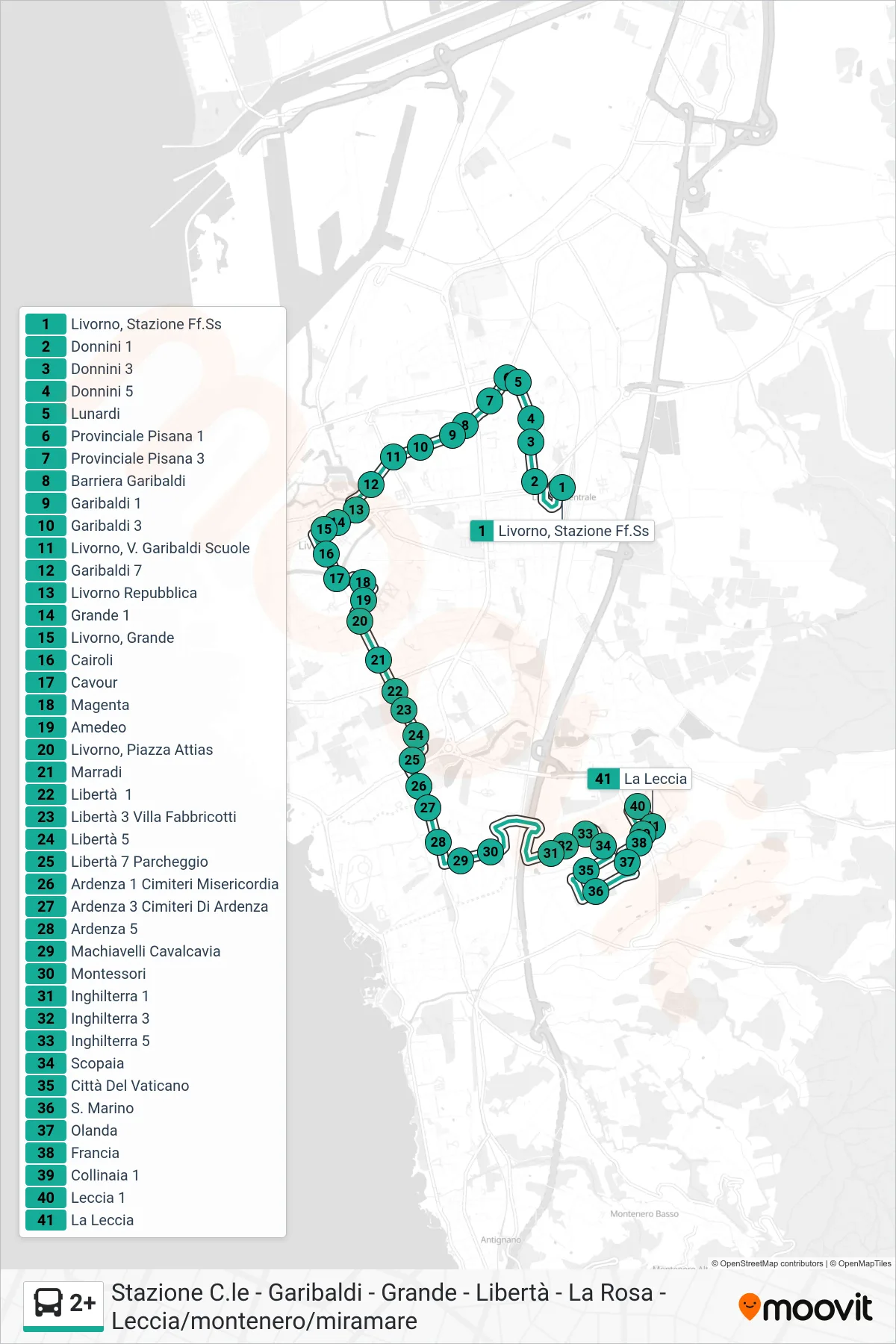 Linea 2+ bus (La Leccia) - Percorsi e fermate sulla mappa