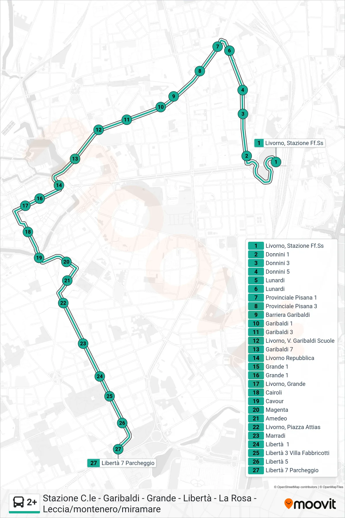 Linea 2+ bus (Libertà 7 Parcheggio) - Percorsi e fermate sulla mappa