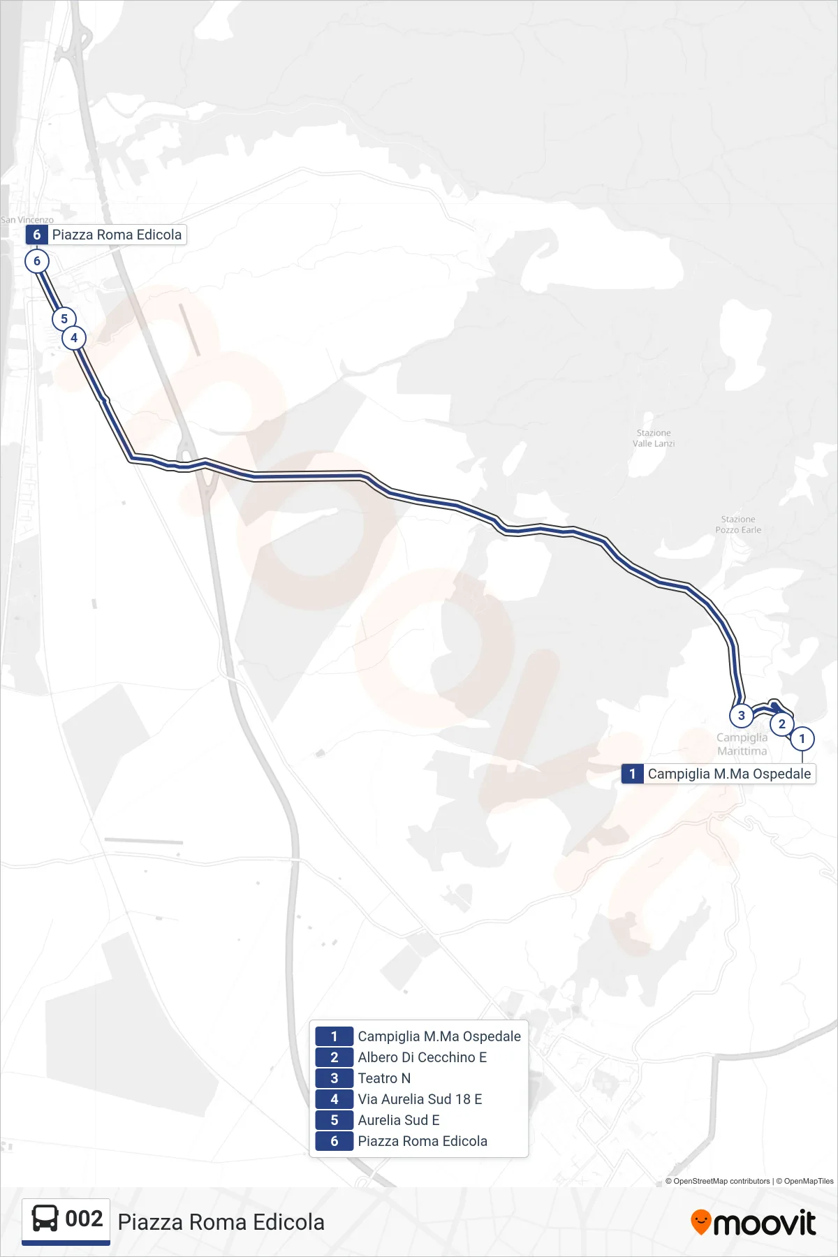 Linea 002 bus (Piazza Roma Edicola) - Percorsi e fermate sulla mappa