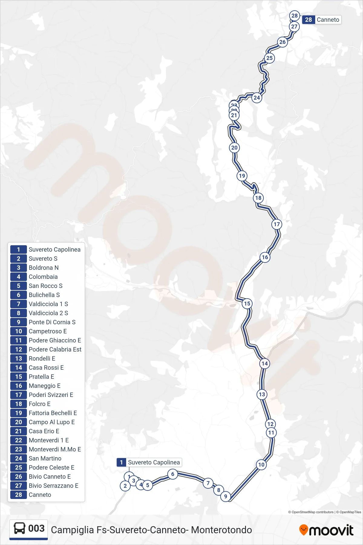 Linea 003 bus (Canneto) - Percorsi e fermate sulla mappa