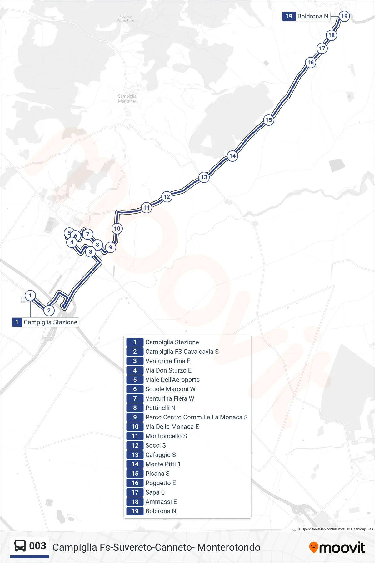 Linea 003 bus (Boldrona N) - Percorsi e fermate sulla mappa