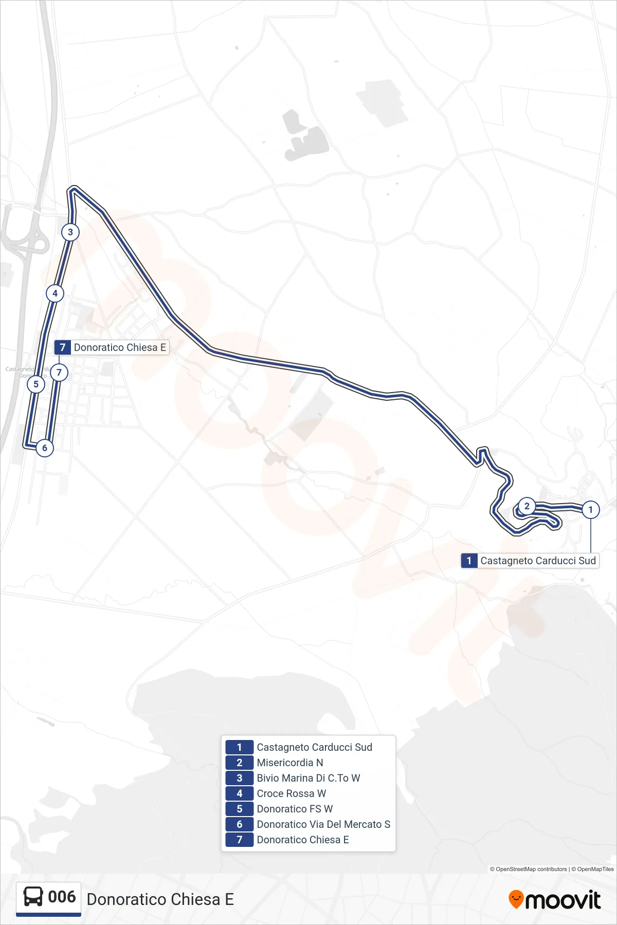 Linea 006  bus (Donoratico Chiesa E) - Percorsi e fermate sulla mappa