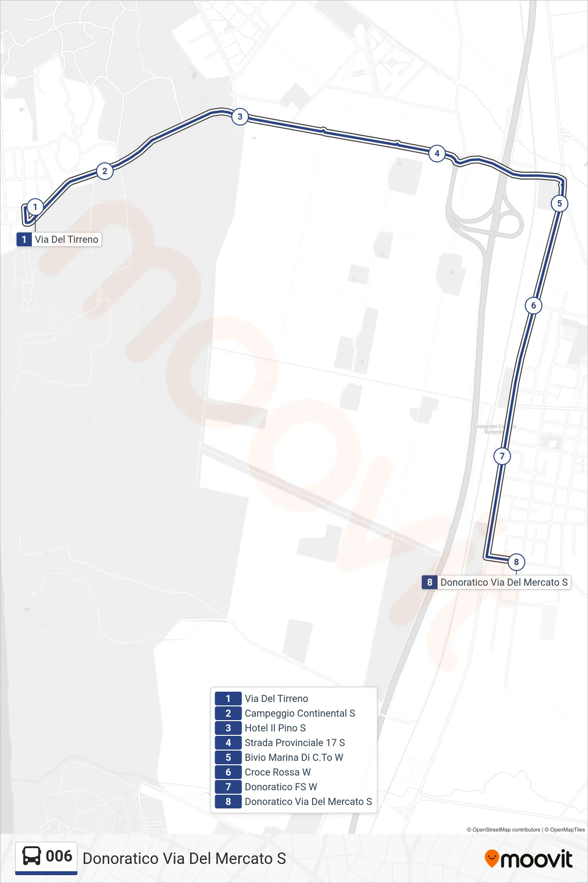 Linea 006 bus (Donoratico Via Del Mercato S) - Percorsi e fermate sulla mappa