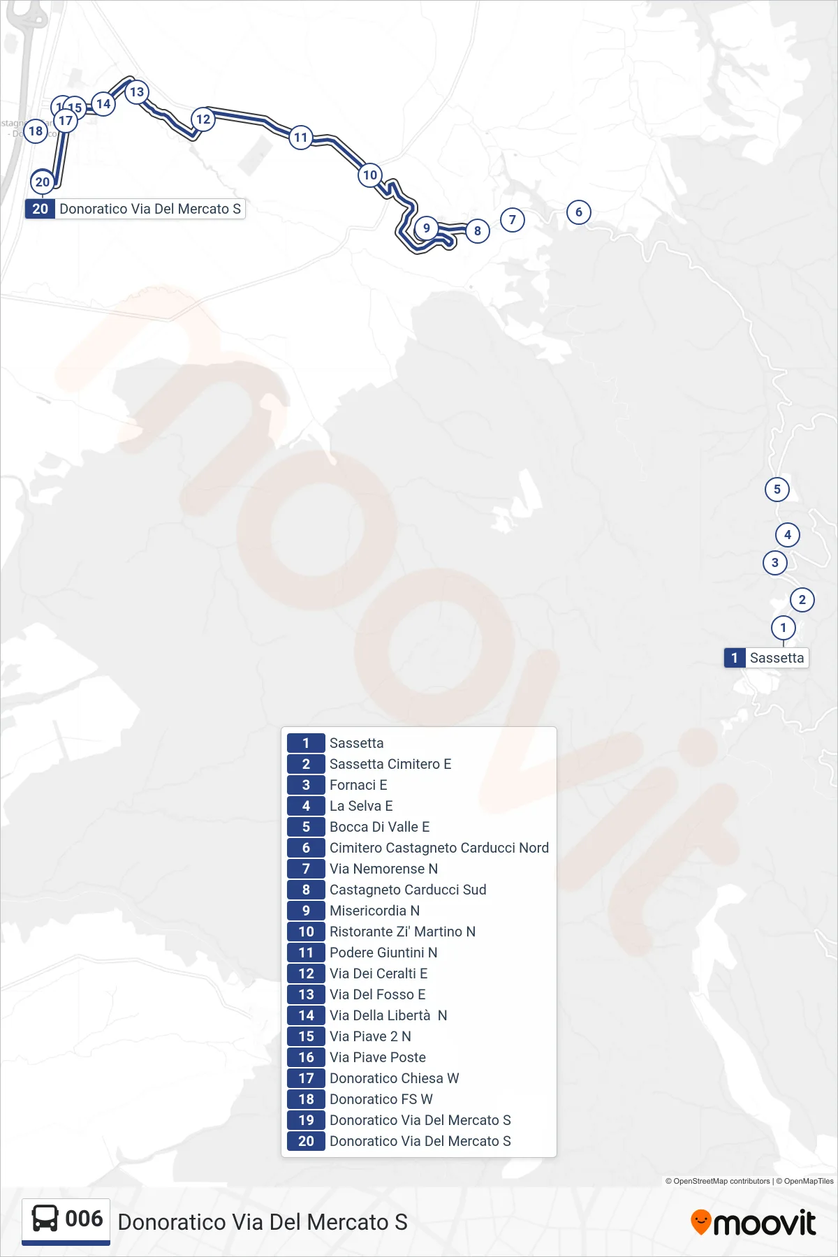 Linea 006 bus (Donoratico Via Del Mercato S) - Percorsi e fermate sulla mappa