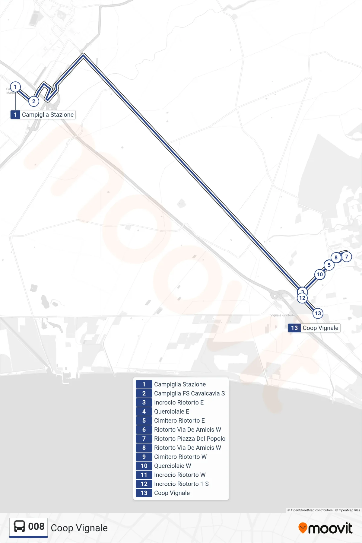 Linea 008 bus (Coop Vignale) - Percorsi e fermate sulla mappa
