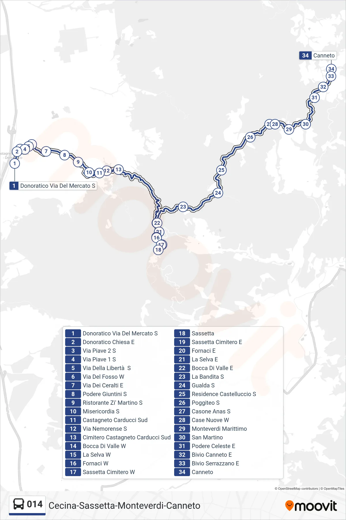 Linea 014 bus (Canneto) - Percorsi e fermate sulla mappa