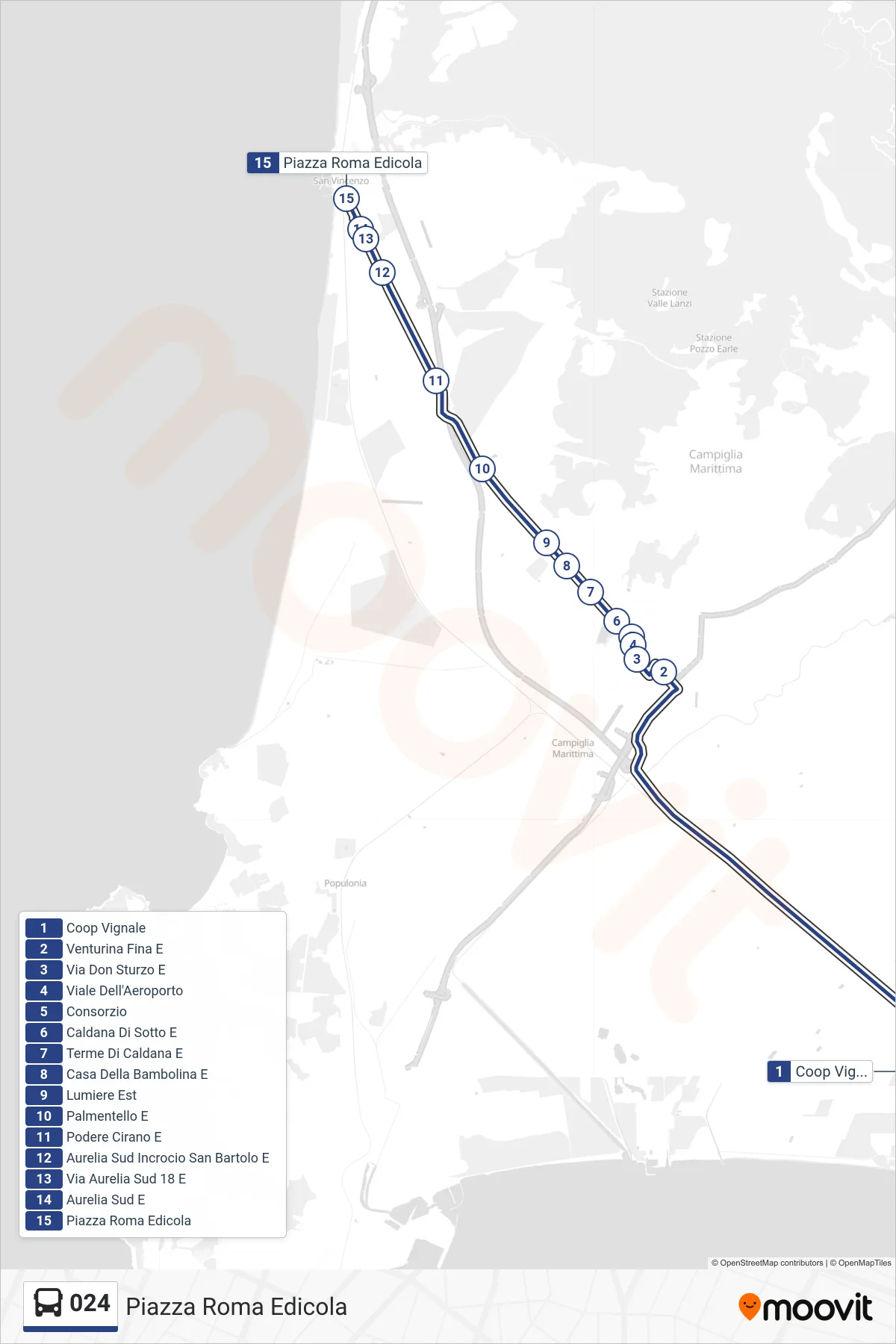 Linea 024  bus (Piazza Roma Edicola) - Percorsi e fermate sulla mappa