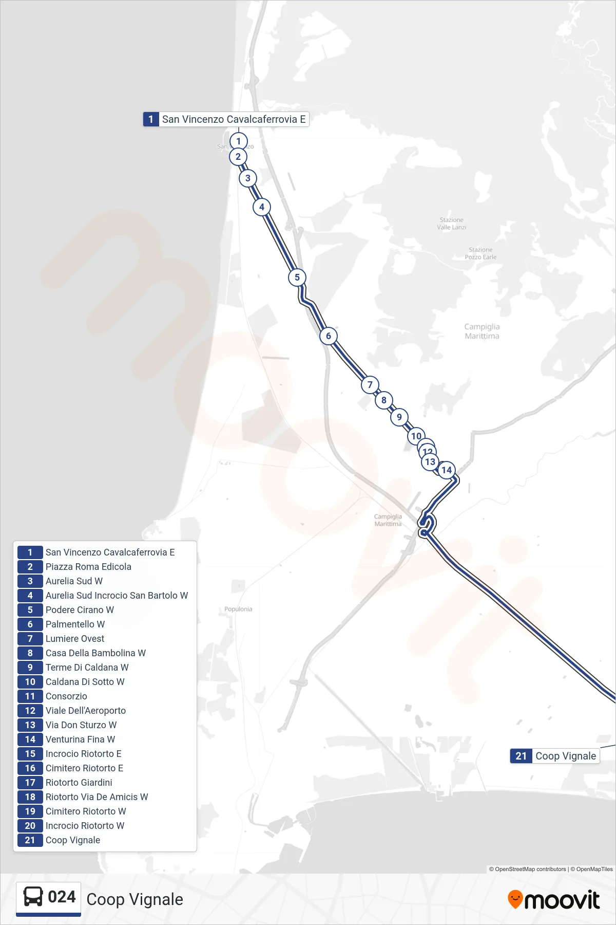 Linea 024 bus (Coop Vignale) - Percorsi e fermate sulla mappa