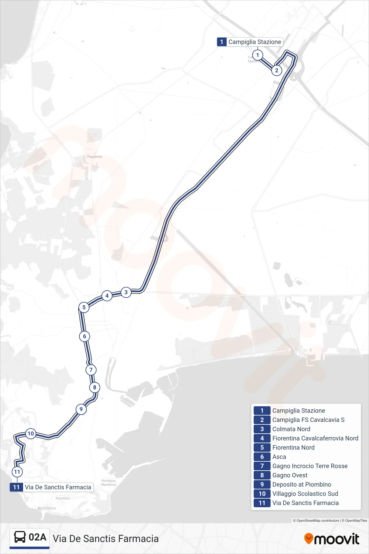 Linea 02A bus (Via De Sanctis Farmacia) - Percorsi e fermate sulla mappa