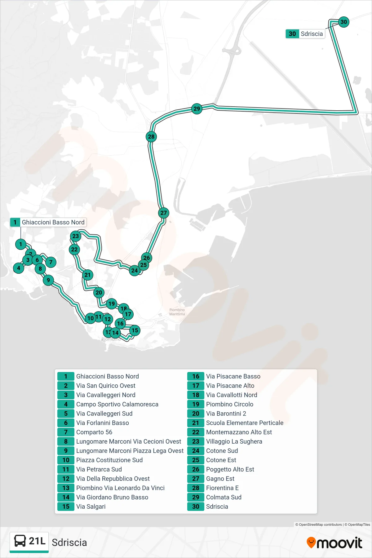 Linea 21L bus (Sdriscia) - Percorsi e fermate sulla mappa