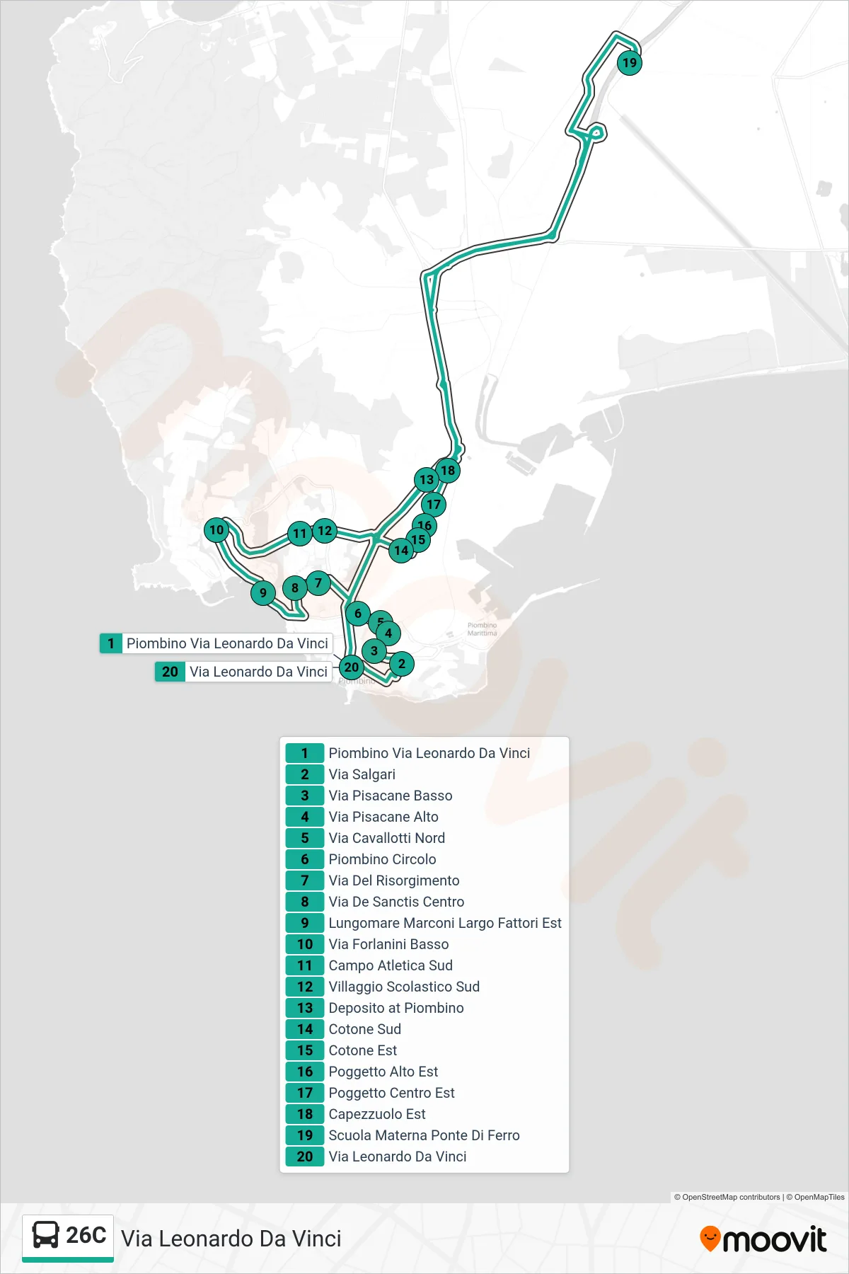 Linea 26C bus (Via Leonardo Da Vinci) - Percorsi e fermate sulla mappa