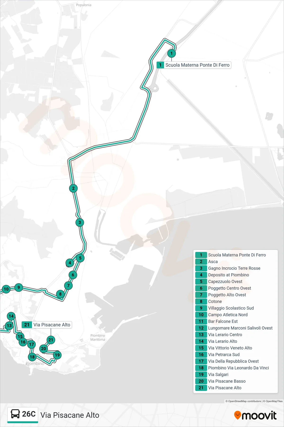 Linea 26C bus (Via Pisacane Alto) - Percorsi e fermate sulla mappa