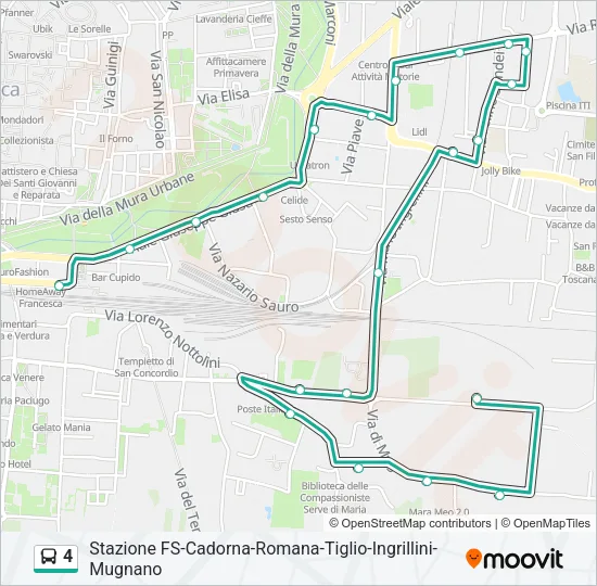 Percorso linea bus 4