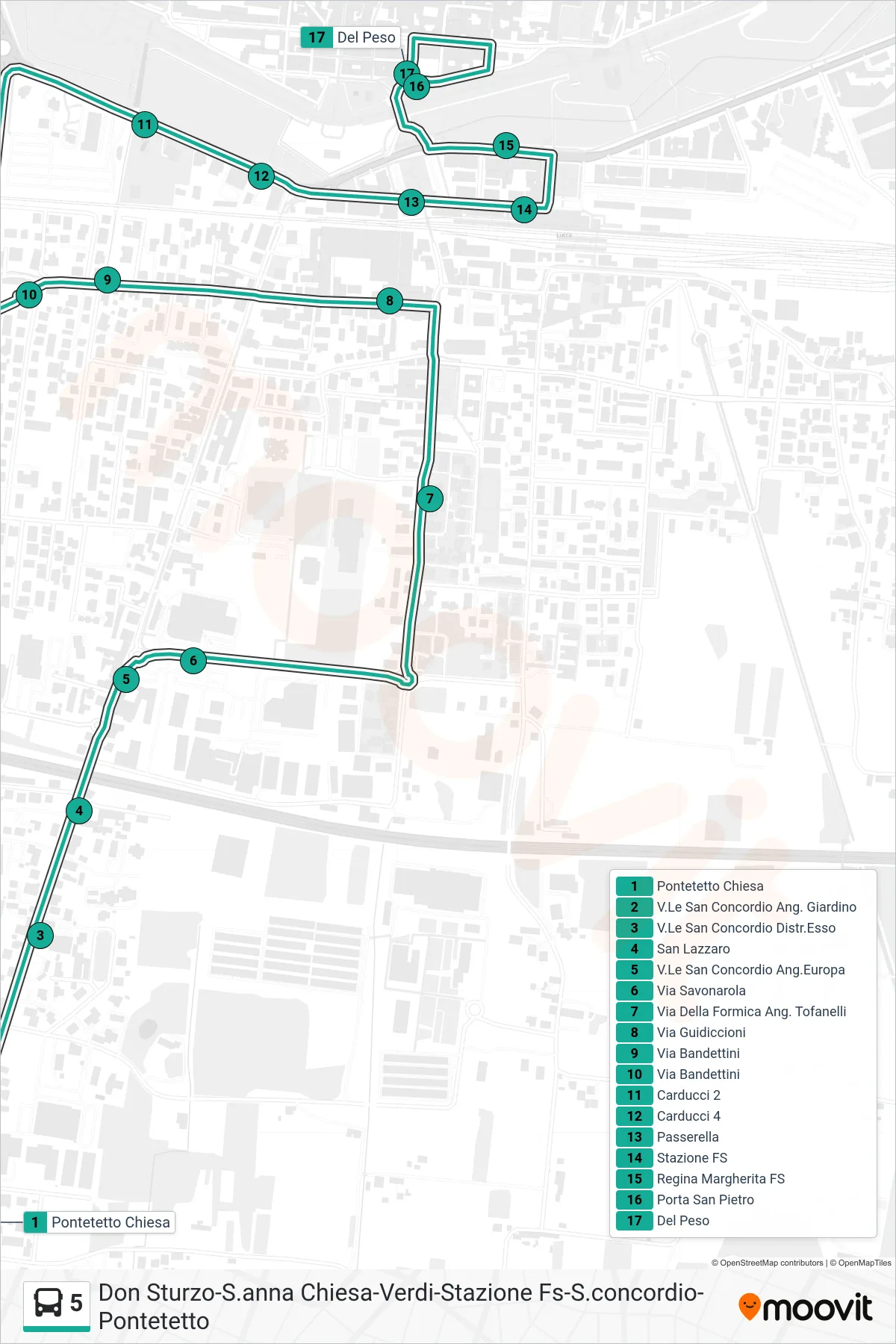 Linea 5 bus (Via Del Peso) - Percorsi e fermate sulla mappa