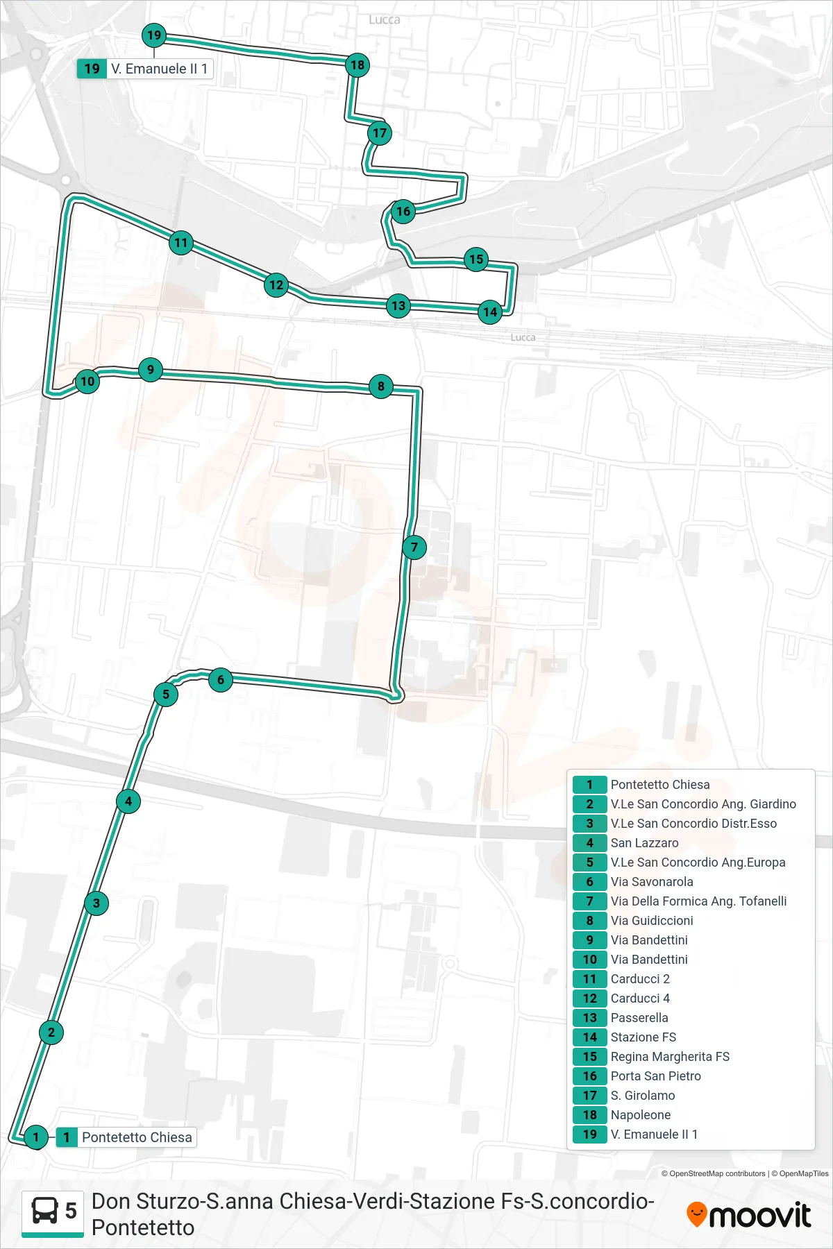 Linea 5 bus (Via Vittorio Emanuele) - Percorsi e fermate sulla mappa