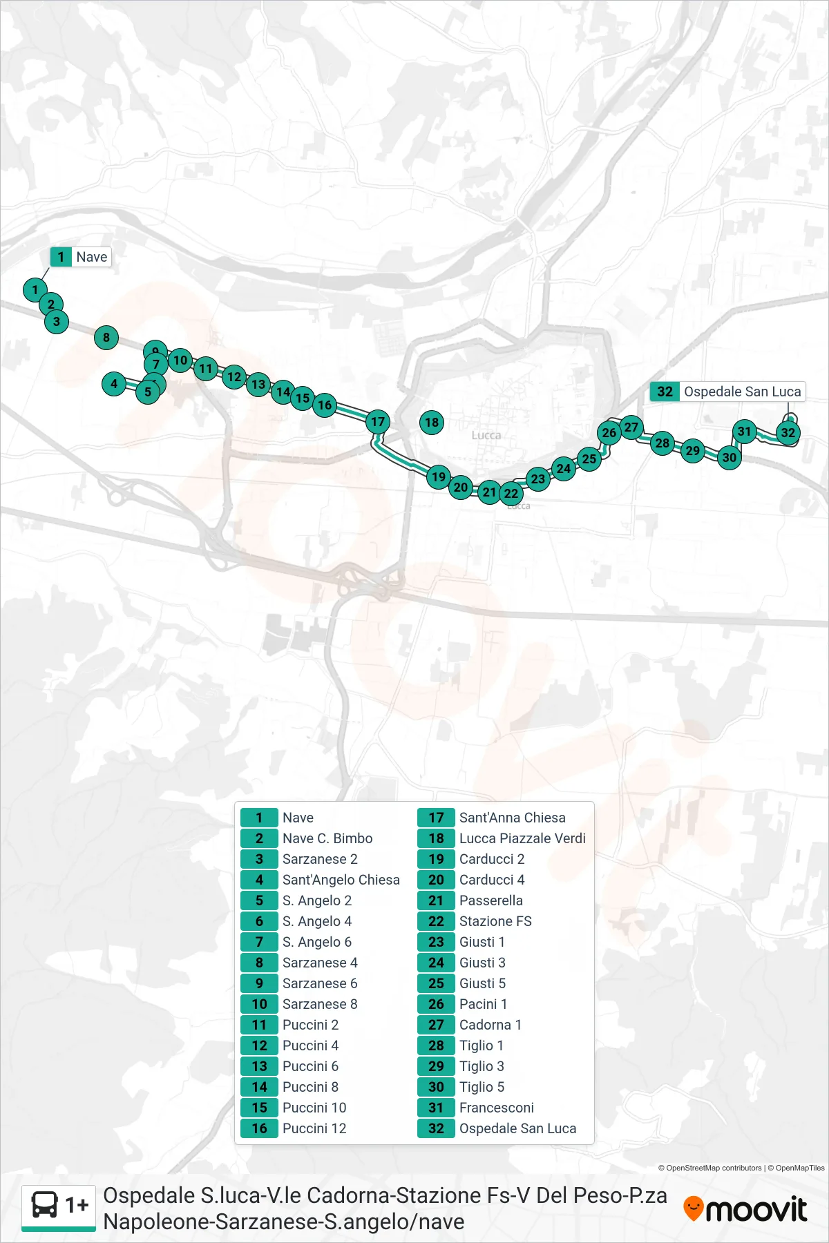 Linea 1+ bus (Ospedale San Luca) - Percorsi e fermate sulla mappa