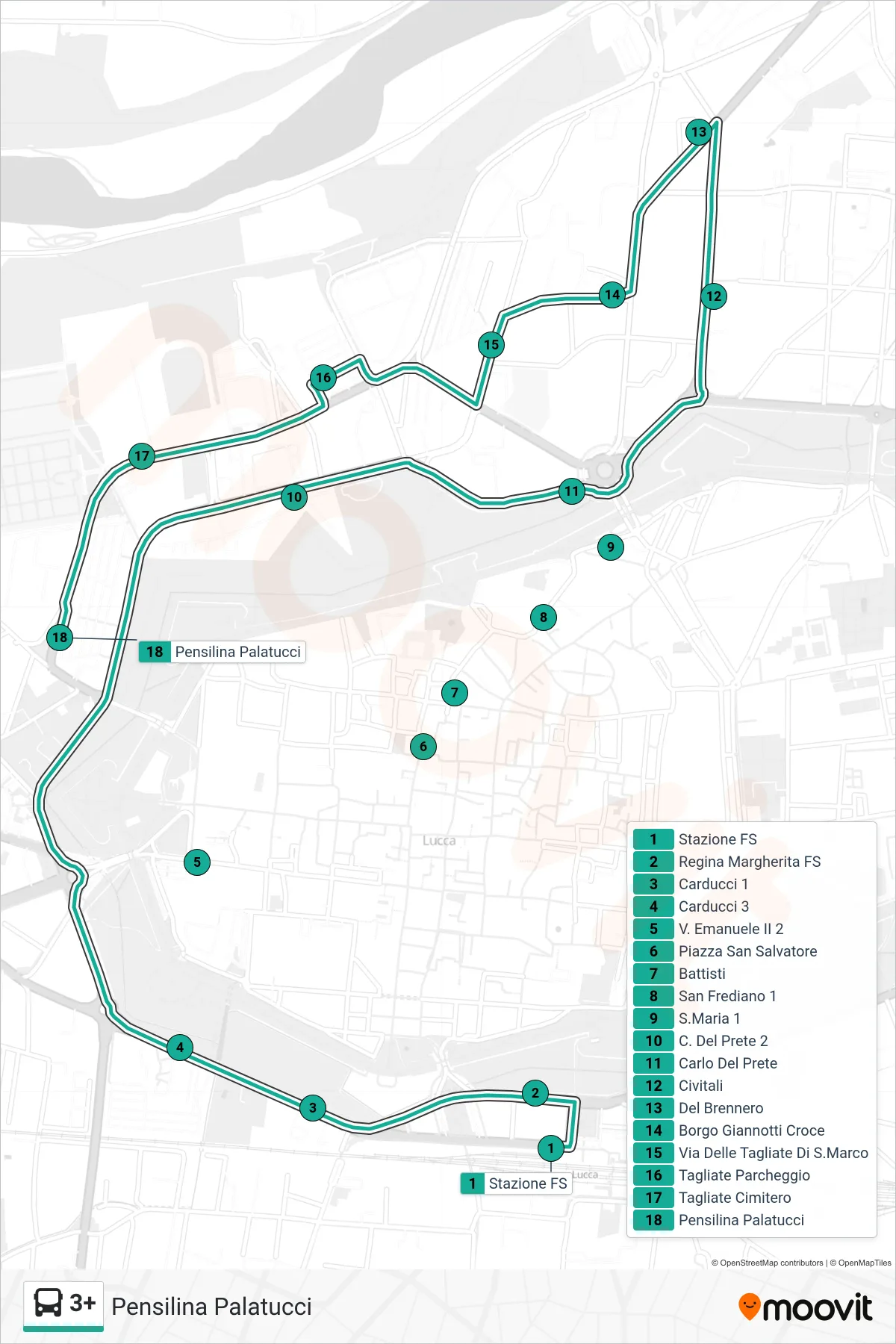 Linea 3+ bus (Pensilina Palatucci) - Percorsi e fermate sulla mappa
