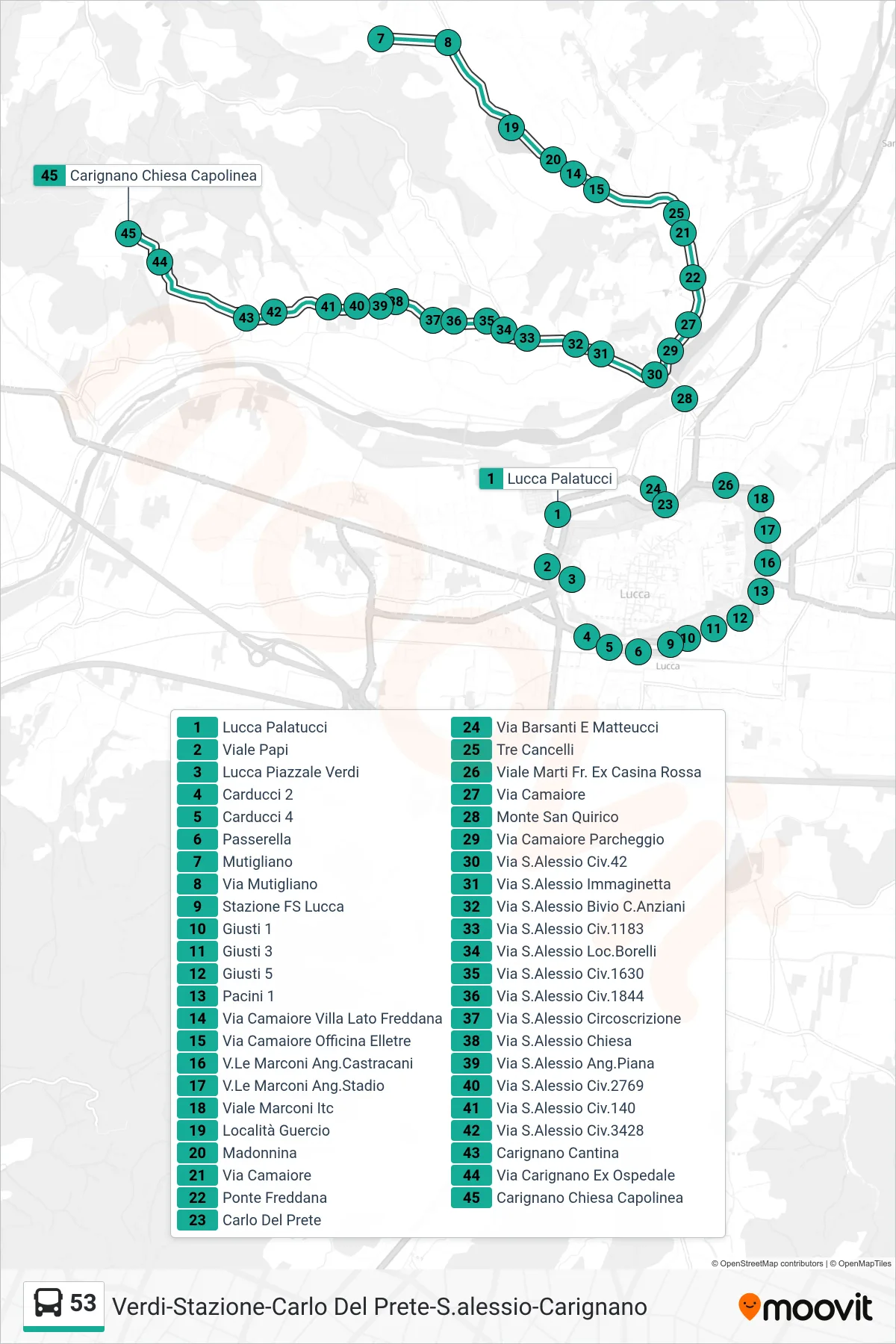 Linea 53 bus (Carignano Chiesa Capolinea) - Percorsi e fermate sulla mappa