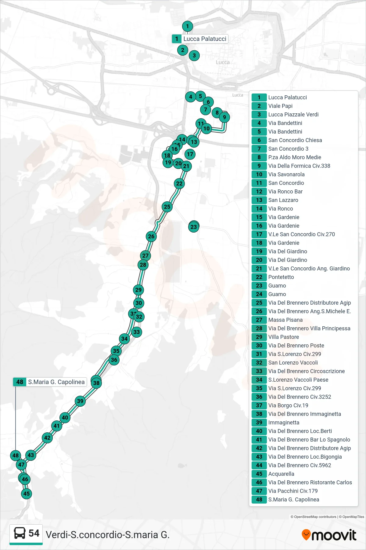 Linea 54  bus (S.maria G. Capolinea) - Percorsi e fermate sulla mappa
