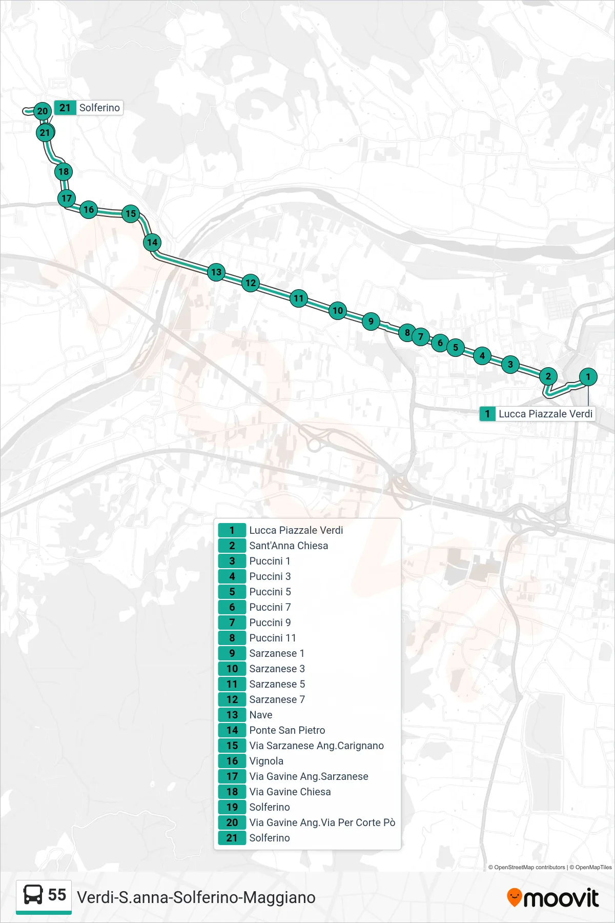 Linea 55 bus (Solferino) - Percorsi e fermate sulla mappa