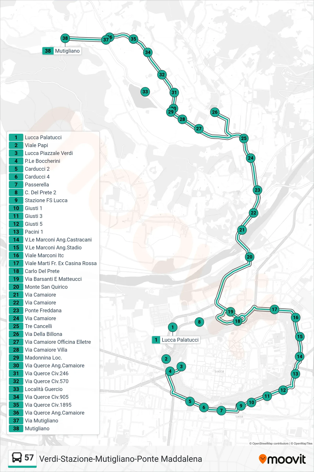 Linea 57 bus (Mutigliano Croce) - Percorsi e fermate sulla mappa