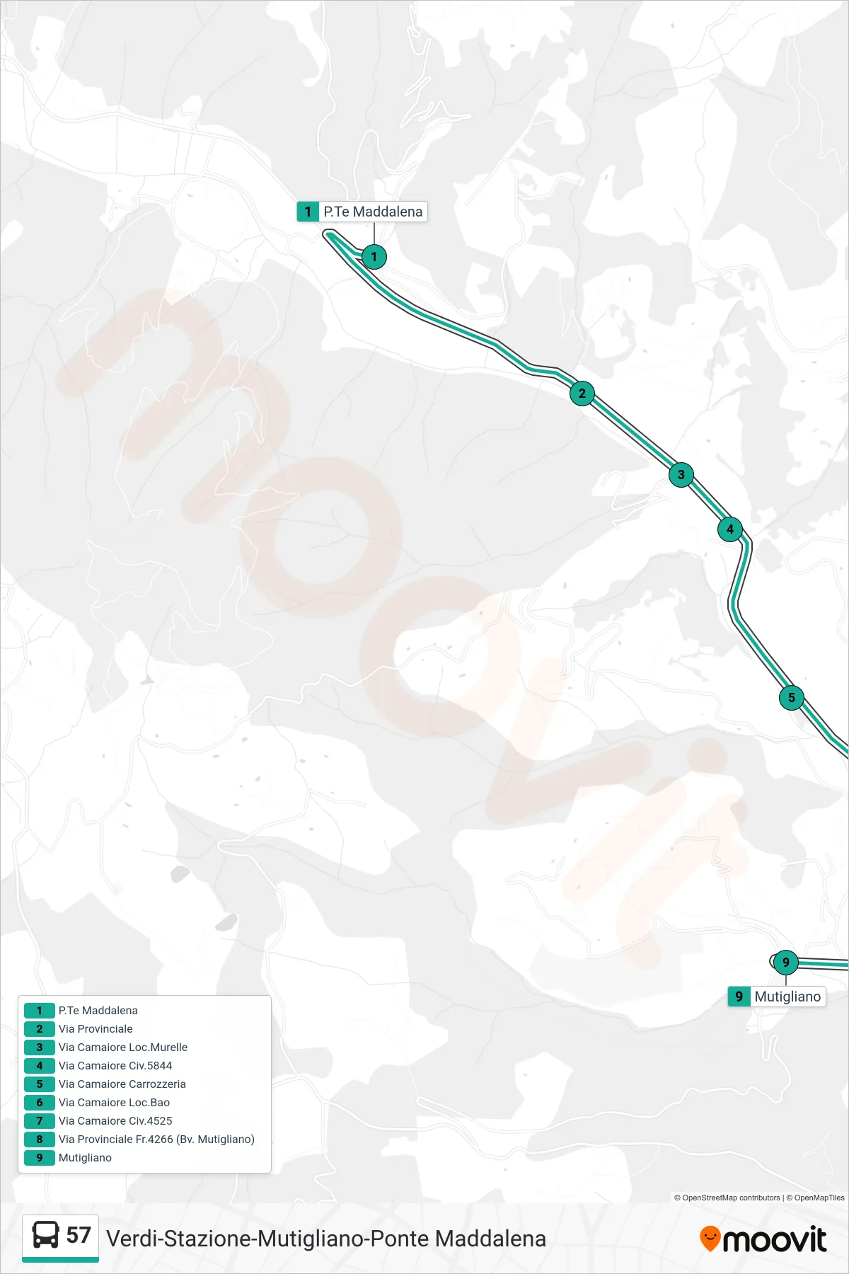 Linea 57 bus (Mutigliano Croce) - Percorsi e fermate sulla mappa
