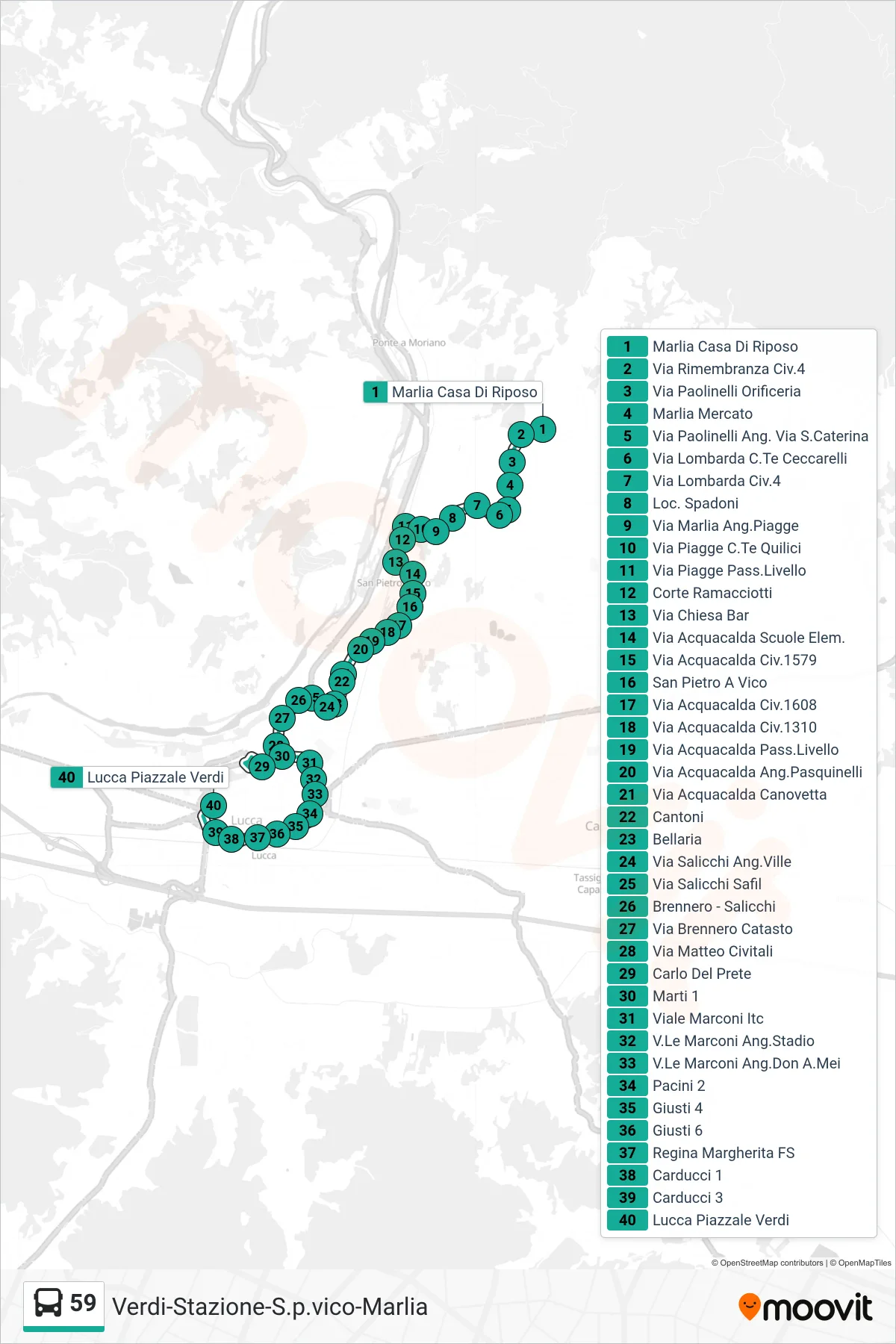 Linea 59  bus (Lucca Piazzale Verdi) - Percorsi e fermate sulla mappa