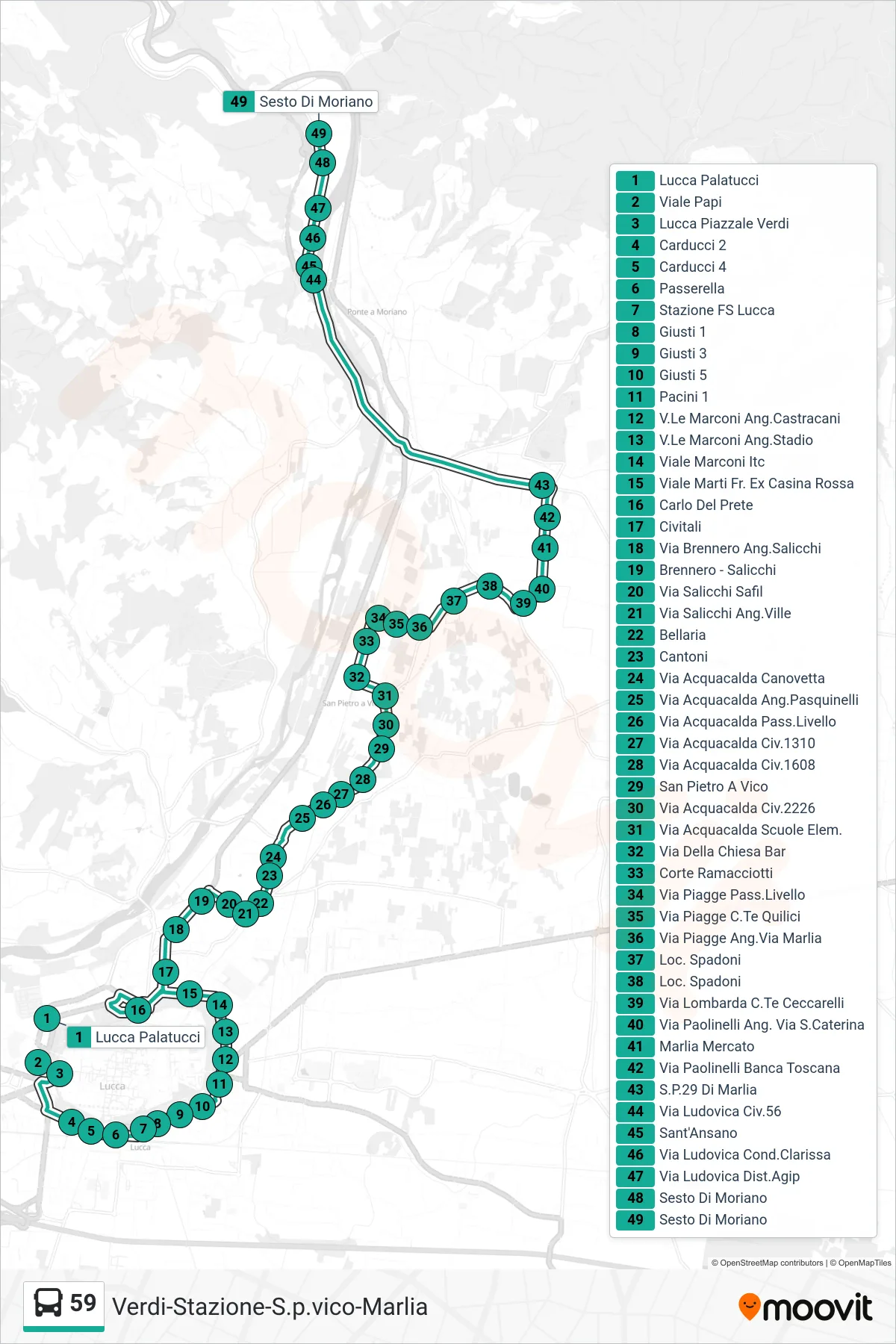 Linea 59 bus (Sesto Di Moriano) - Percorsi e fermate sulla mappa