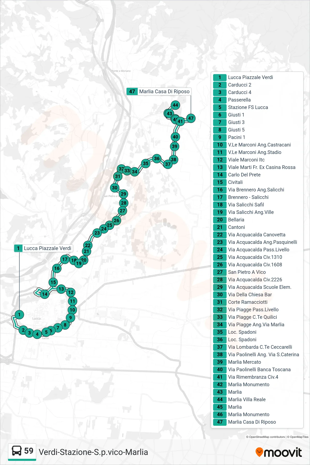 Linea 59  bus (Marlia Casa Di Riposo) - Percorsi e fermate sulla mappa