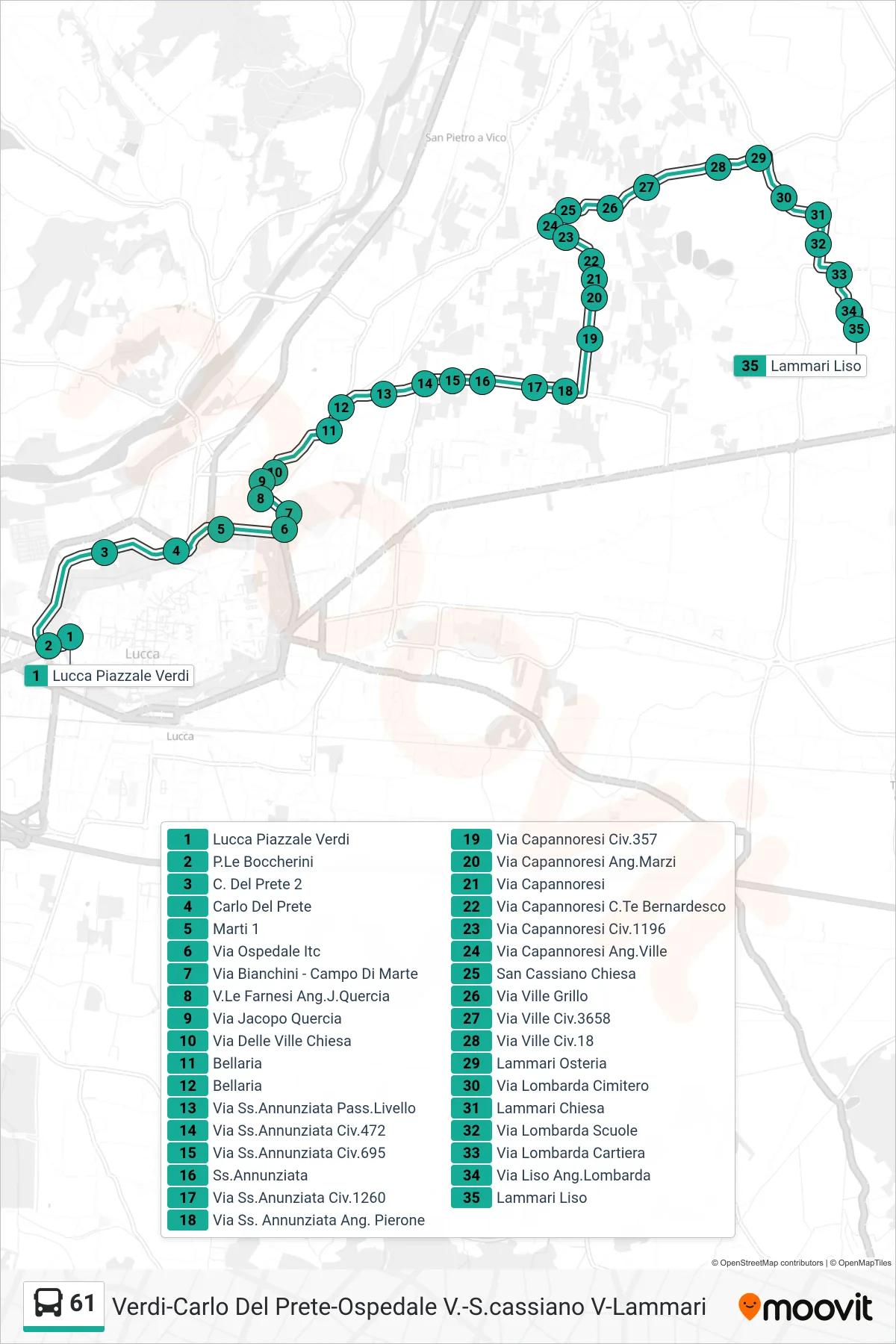 Linea 61  bus (Lammari Liso) - Percorsi e fermate sulla mappa