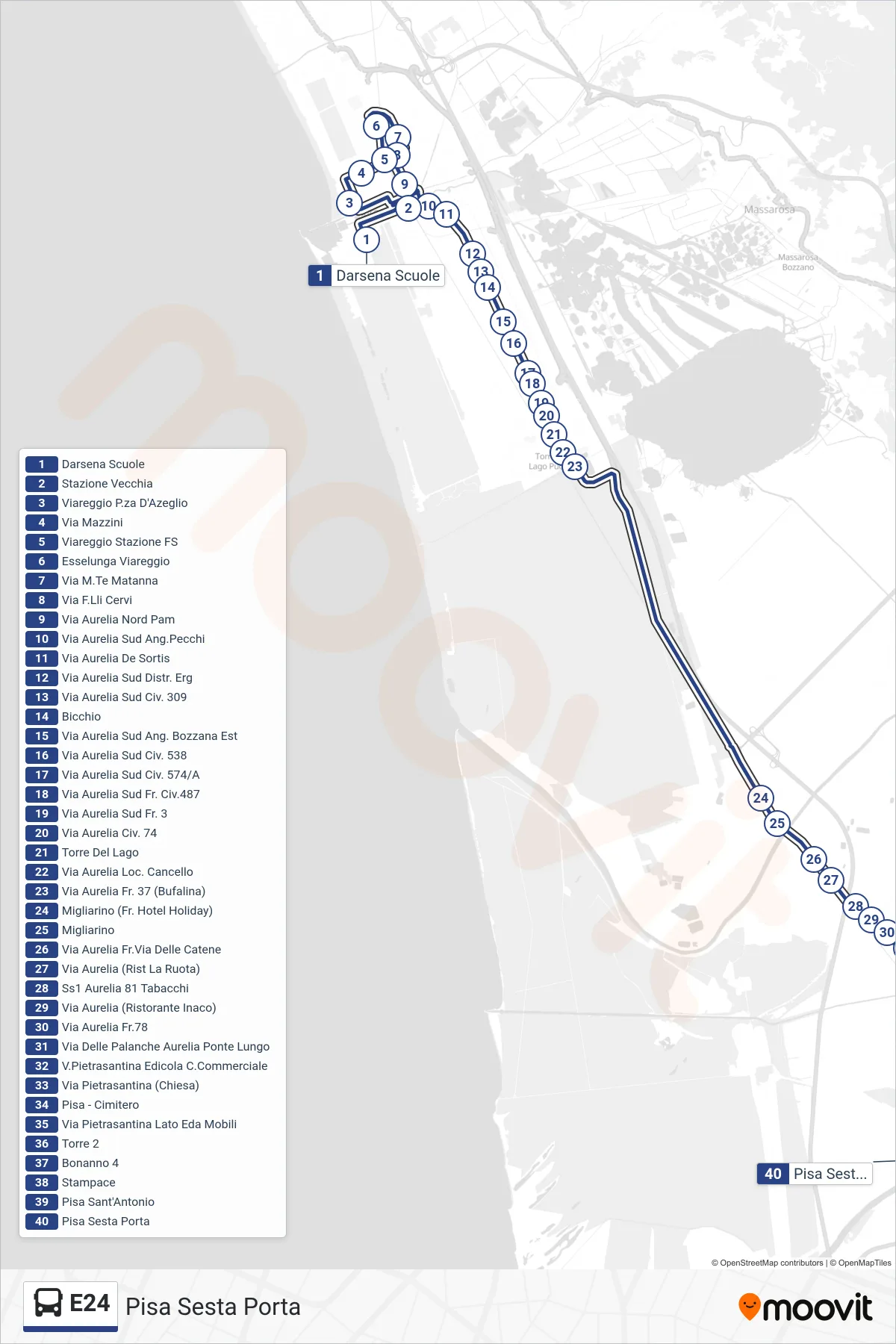 Linea E24  bus (Pisa Sesta Porta) - Percorsi e fermate sulla mappa