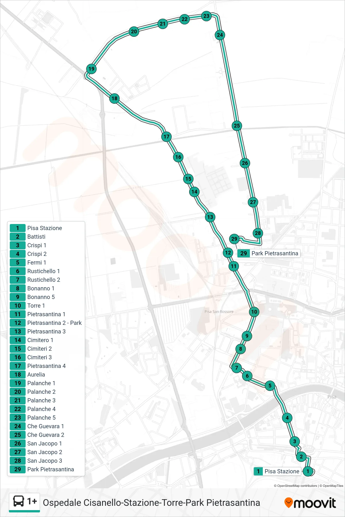 Linea 1+  bus (Park Pietrasantina) - Percorsi e fermate sulla mappa