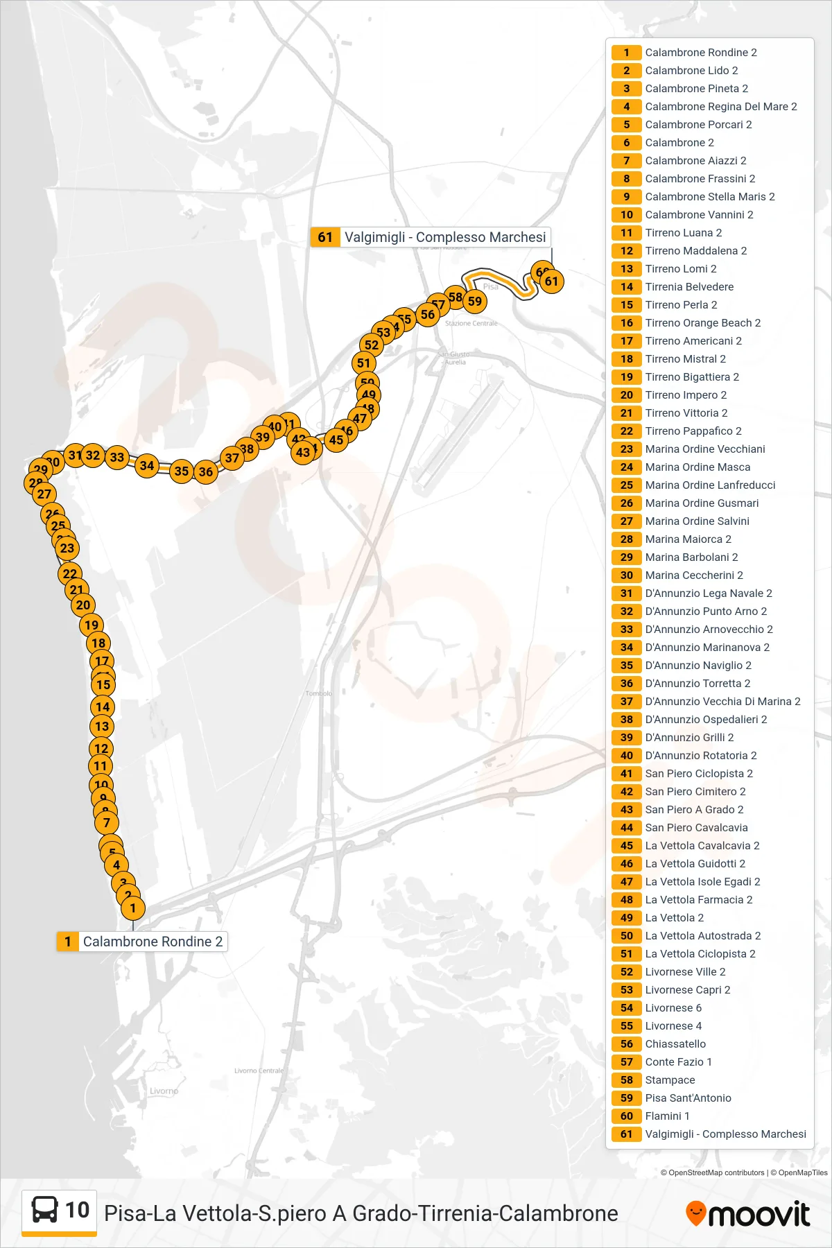 Linea 10  bus (Complesso Marchesi) - Percorsi e fermate sulla mappa