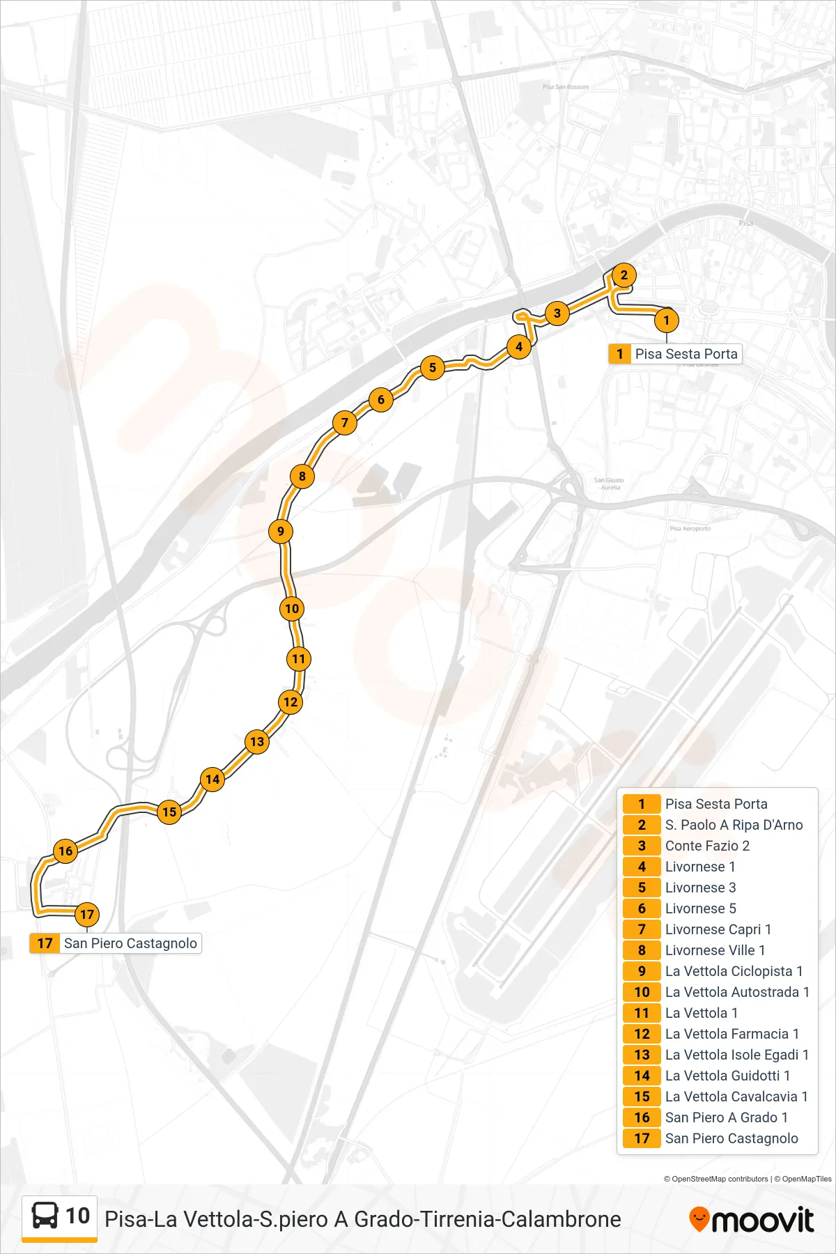 Linea 10  bus (San Piero Castagnolo) - Percorsi e fermate sulla mappa