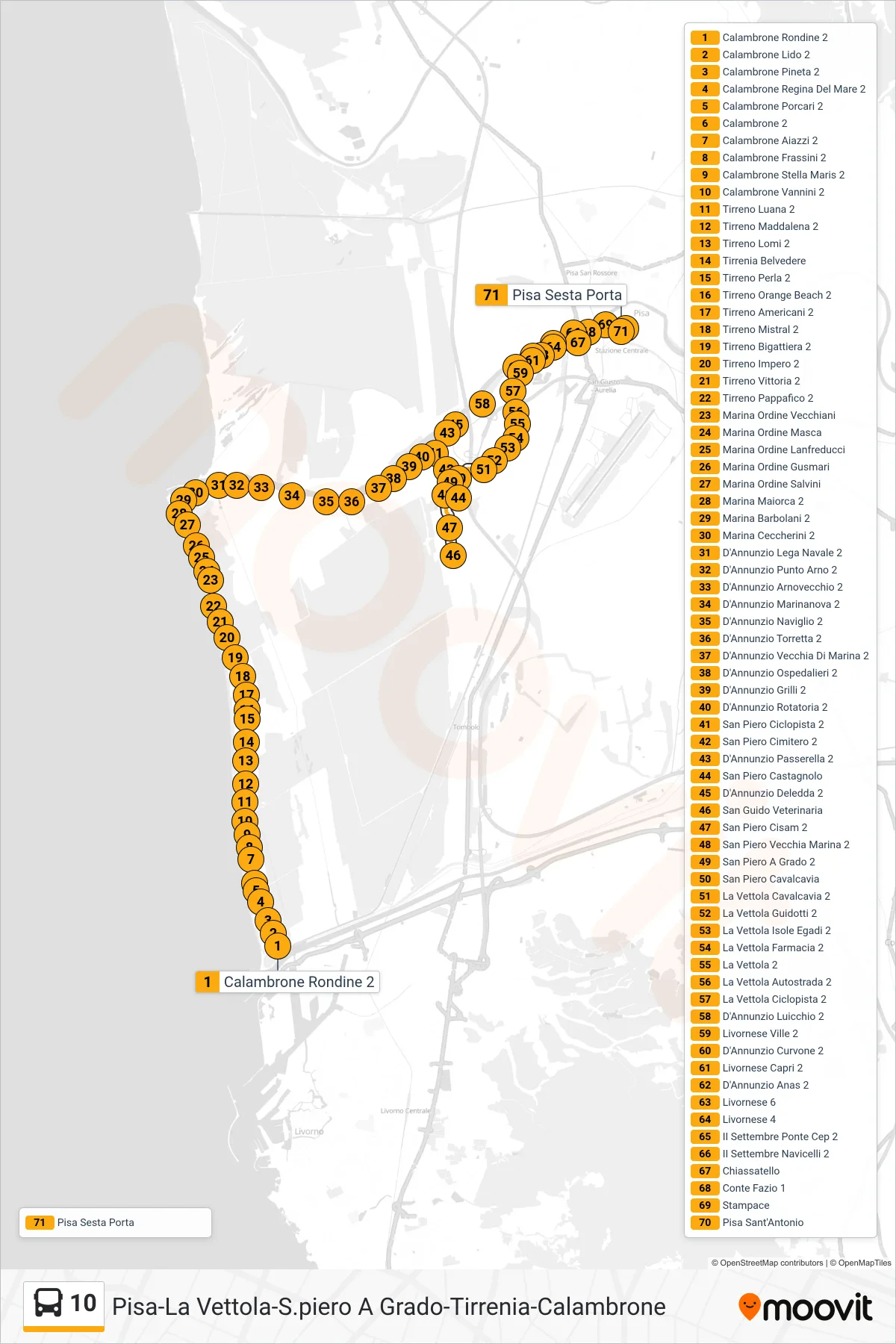 Linea 10 bus (Pisa Sesta Porta) - Percorsi e fermate sulla mappa