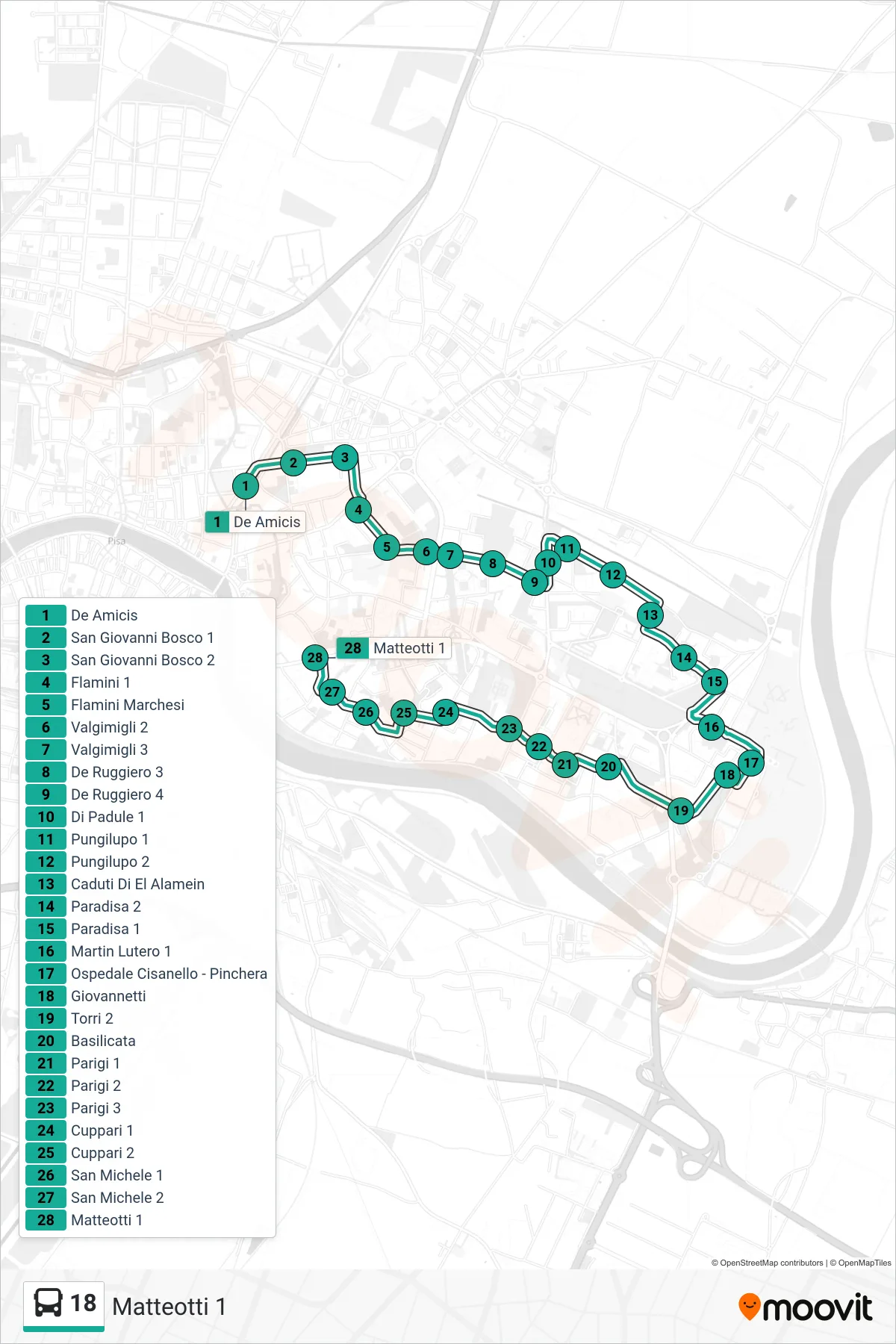 Linea 18  bus (Matteotti 1) - Percorsi e fermate sulla mappa
