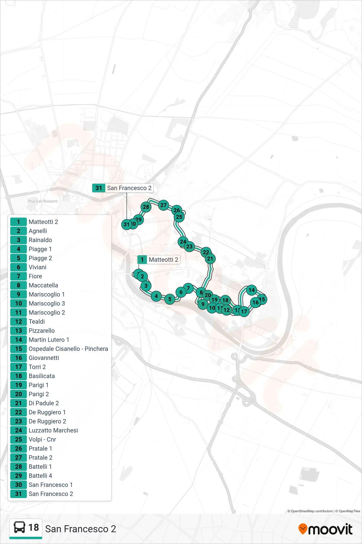 Linea 18  bus (San Francesco 2) - Percorsi e fermate sulla mappa