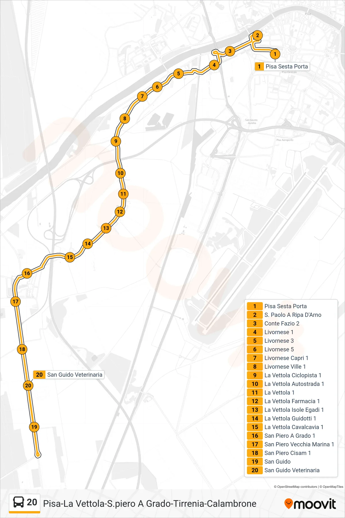 Linea 20  bus (San Guido Veterinaria) - Percorsi e fermate sulla mappa