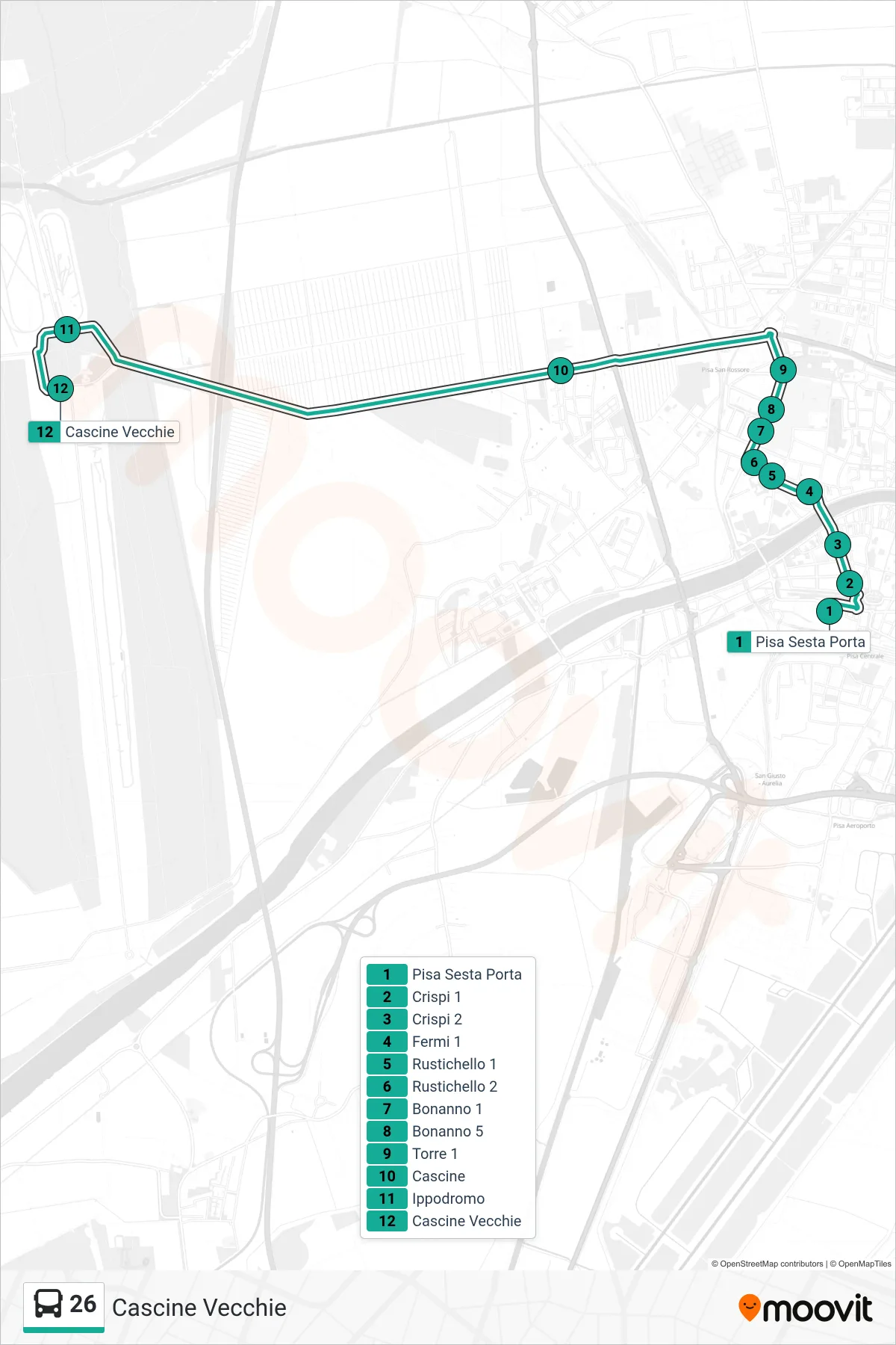 Linea 26  bus (Cascine Vecchie) - Percorsi e fermate sulla mappa