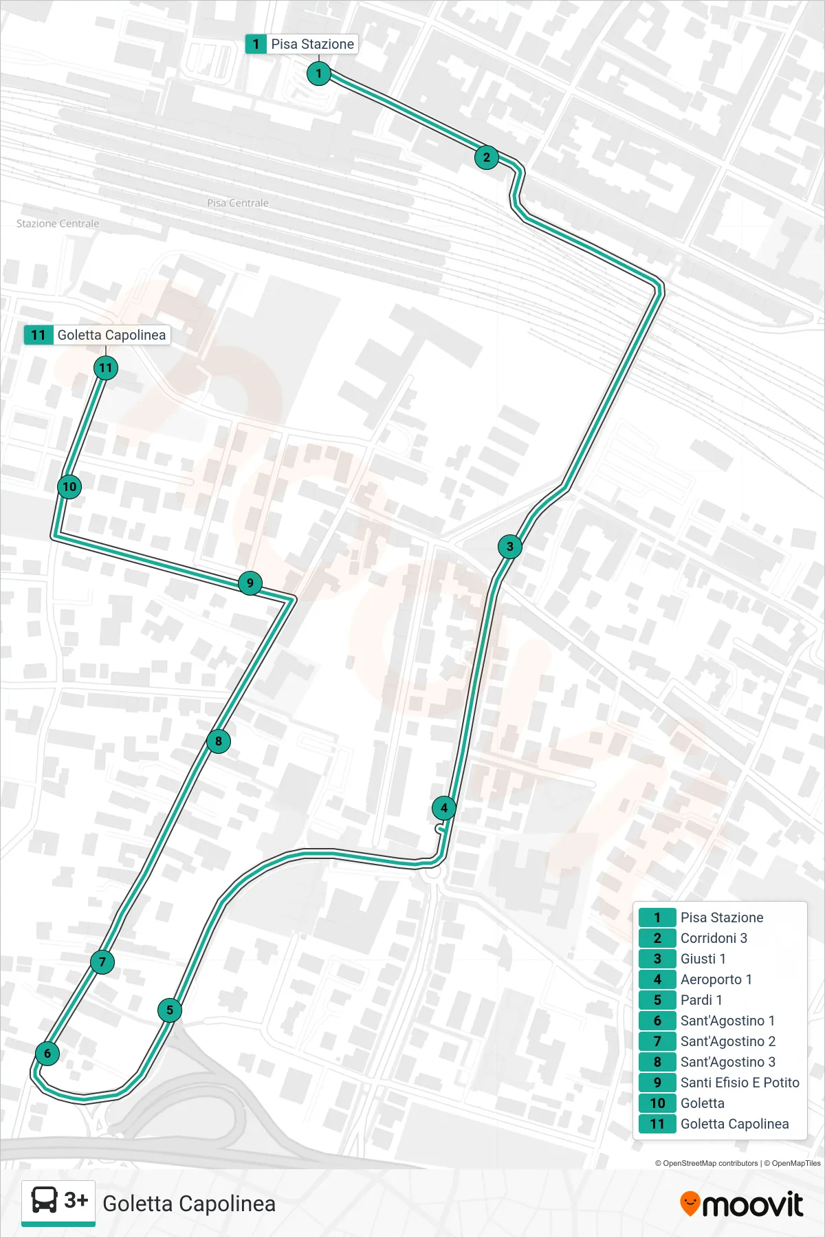 Linea 3+  bus (Goletta Capolinea) - Percorsi e fermate sulla mappa